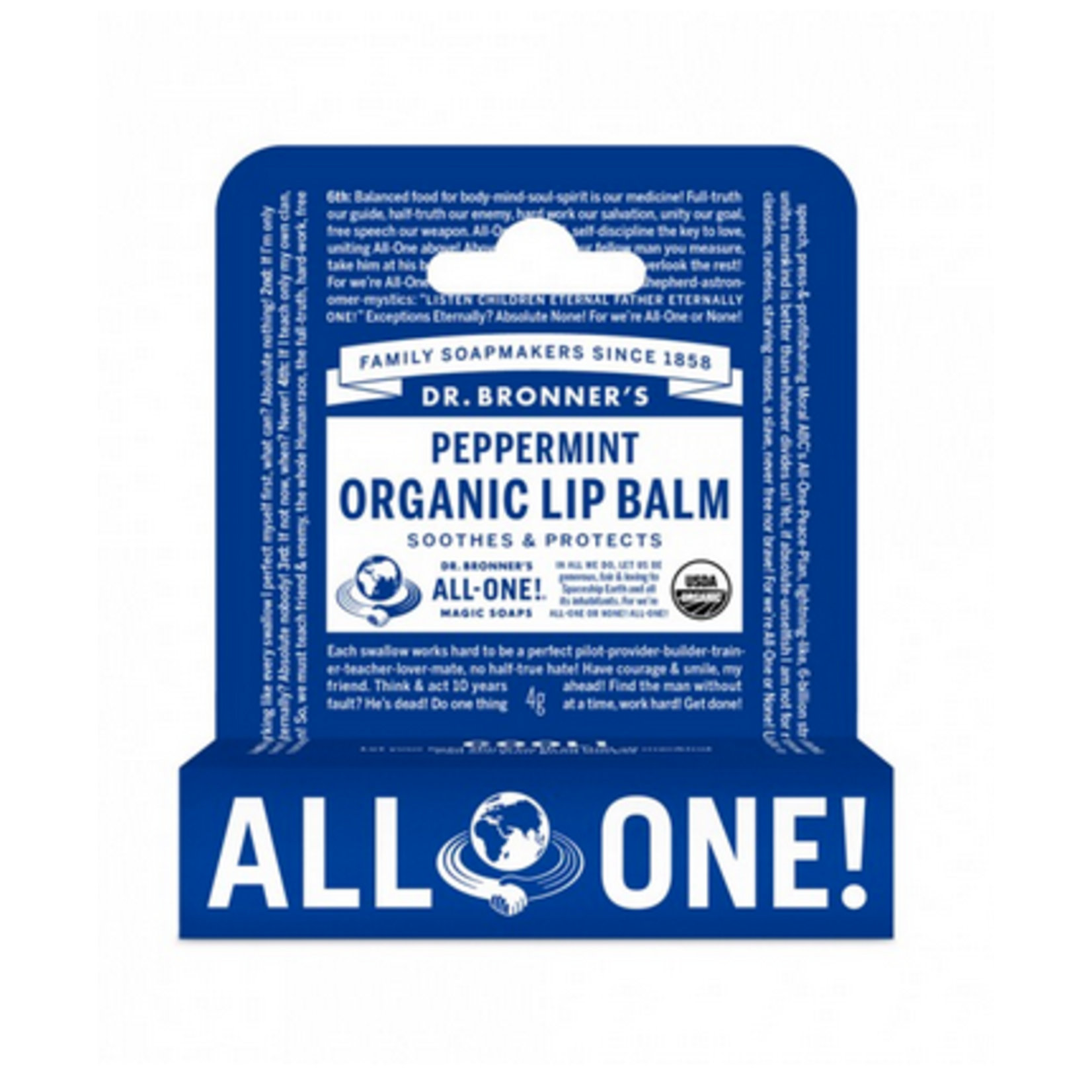 Dr Bronners Dr Bronners Organic Lip Balm Peppermint 4g ( Dark Blue)