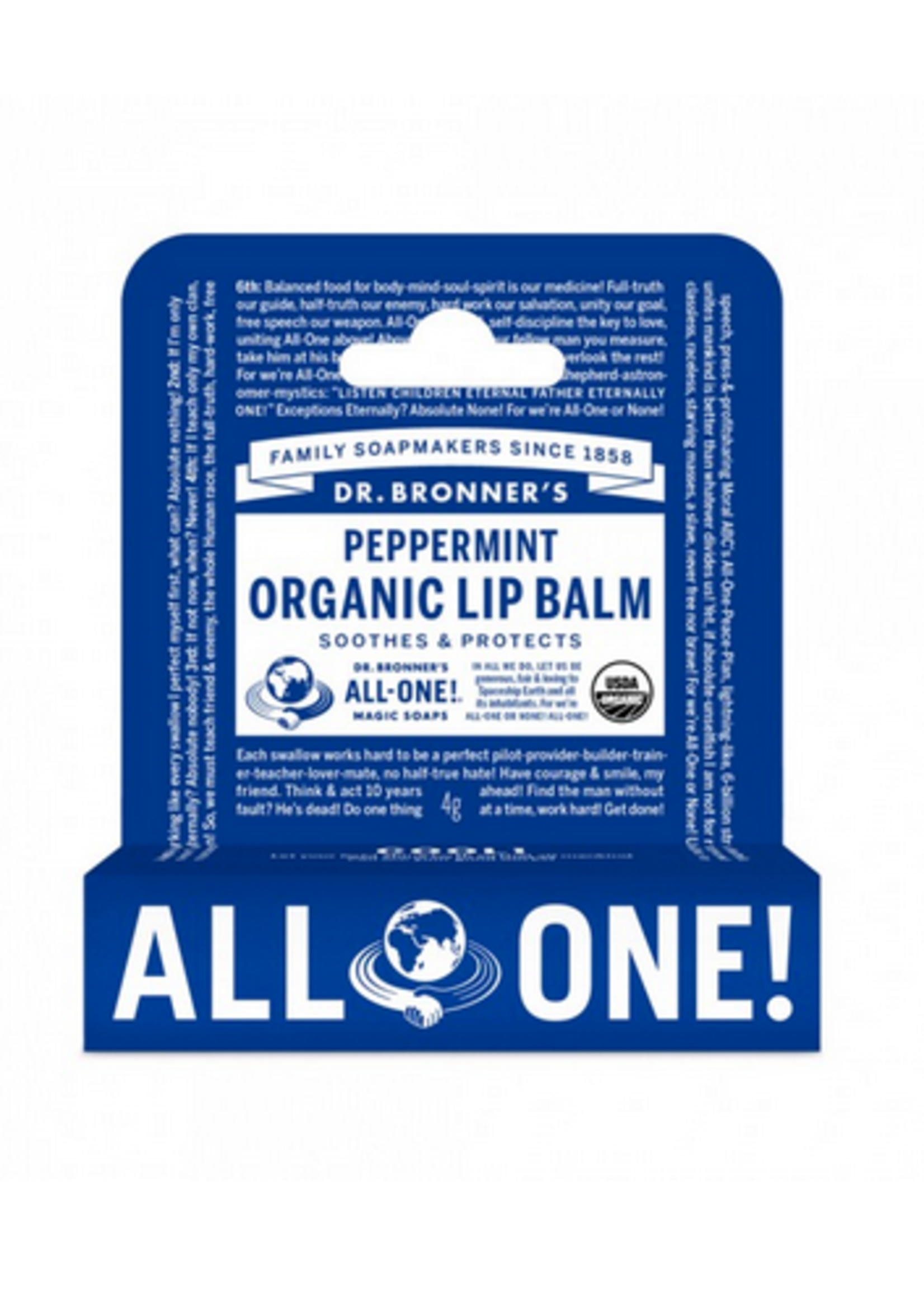 Dr Bronners Dr Bronners Organic Lip Balm Peppermint 4g ( Dark Blue)