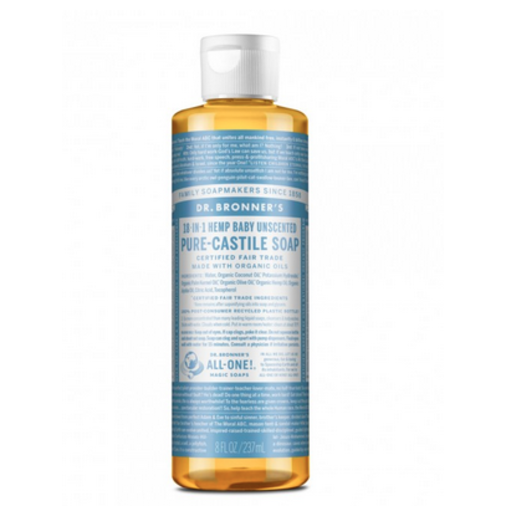 Dr Bronners Dr Bronners Organic Pure Castile Liquid Soap Unscented 237ml (light blue)