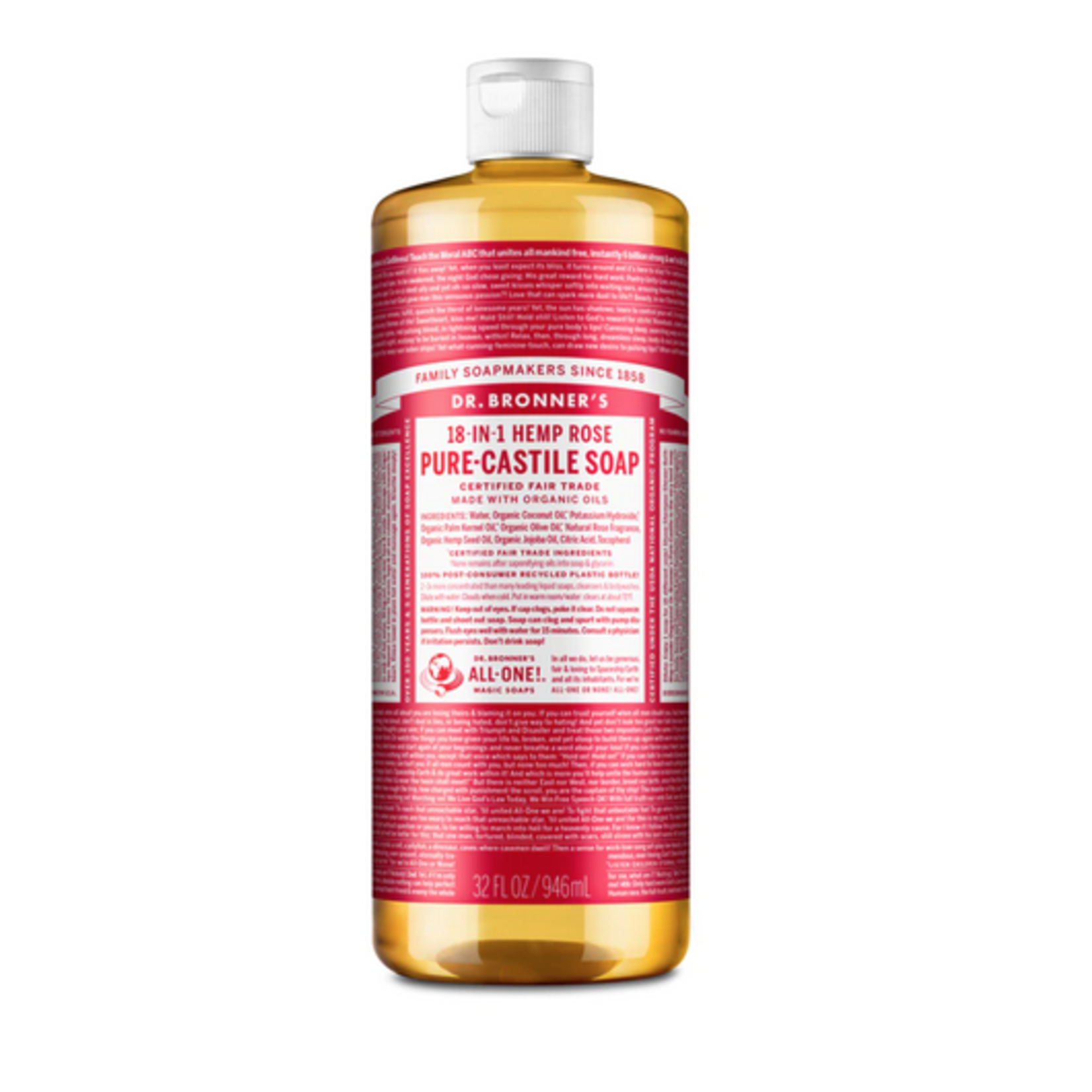 Dr Bronners Dr Bronners Organic Pure Castile Liquid Soap Rose 946ml (Red)