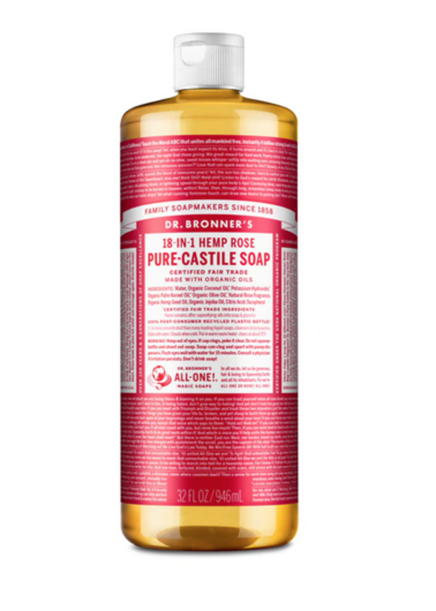 Dr Bronners Dr Bronners Organic Pure Castile Liquid Soap Rose 946ml (Red)