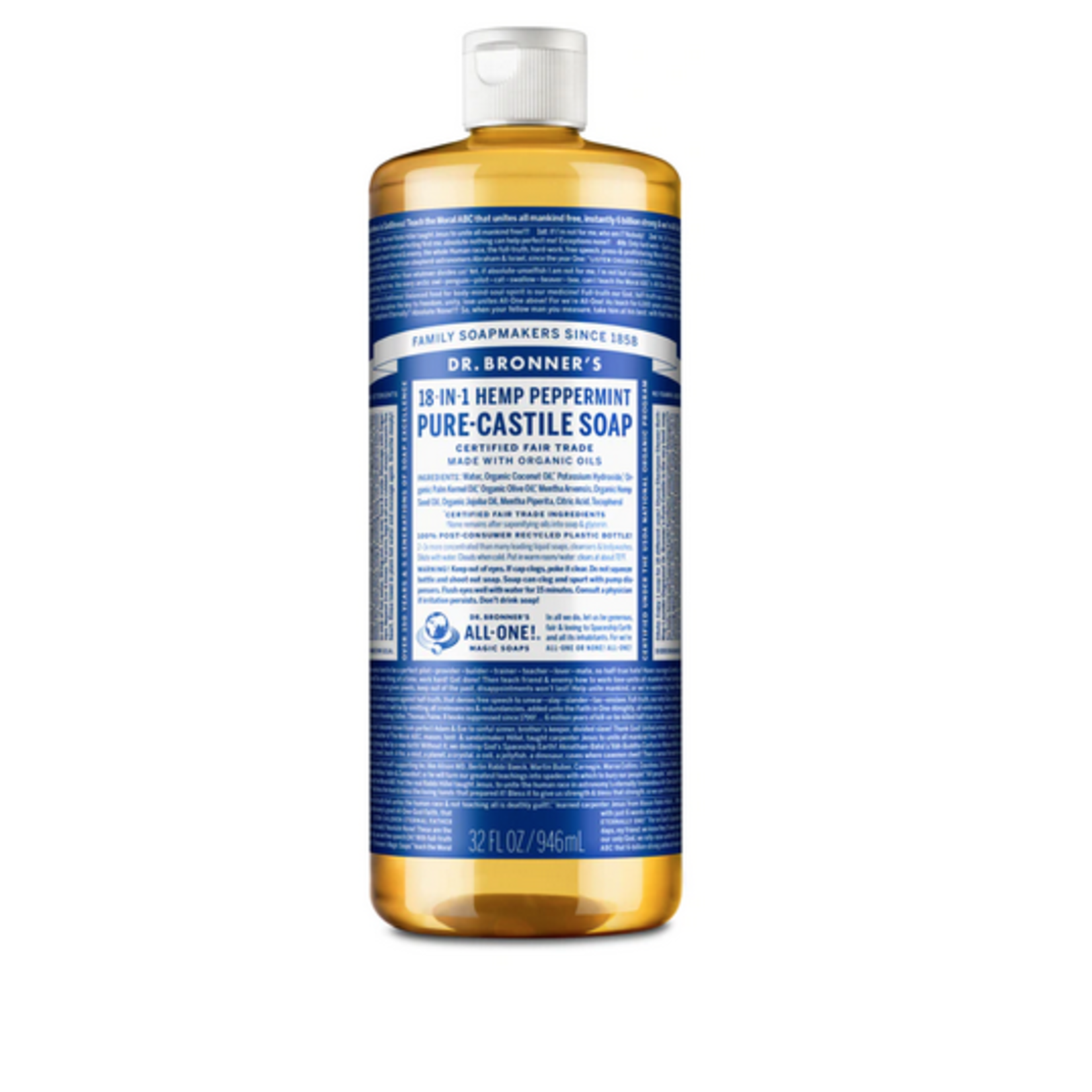 Dr Bronners Dr Bronners Organic Pure Castile Liquid Soap Peppermint 946ml (Dark Blue)