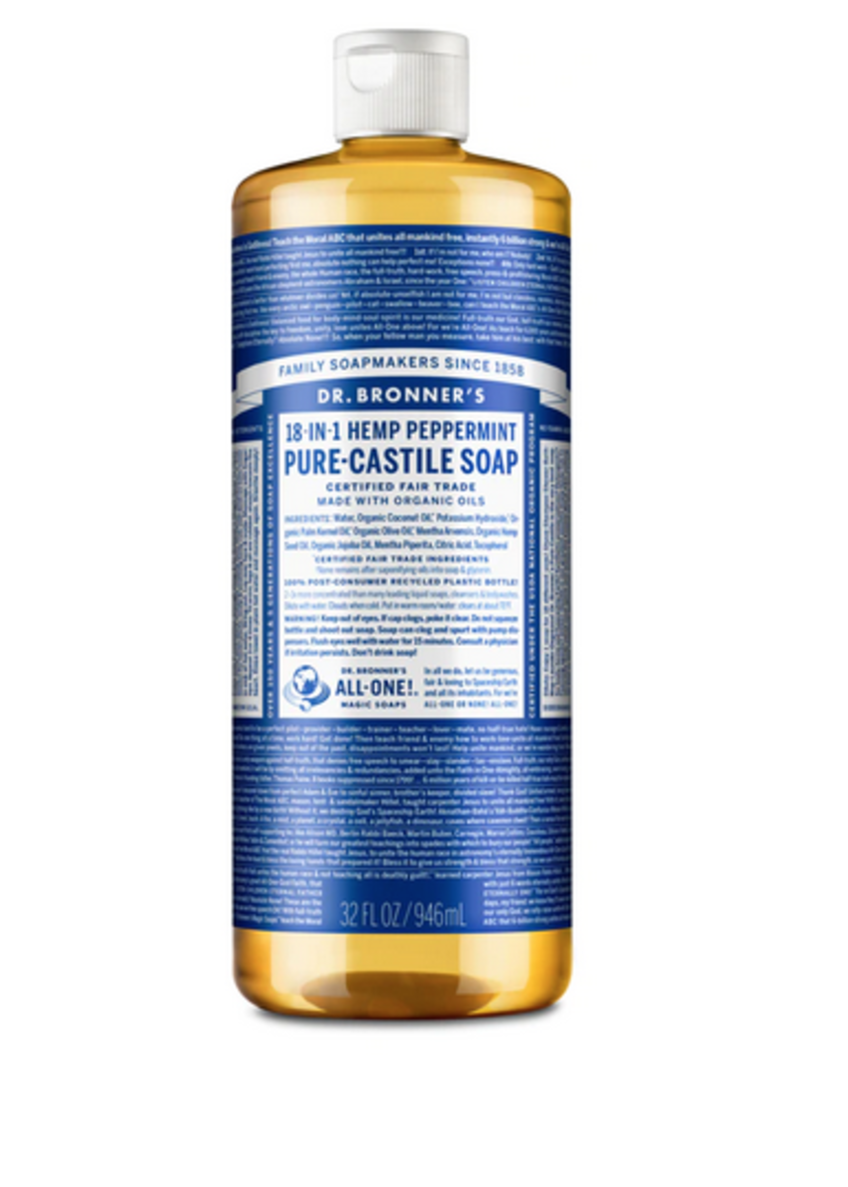 Dr Bronners Dr Bronners Organic Pure Castile Liquid Soap Peppermint 946ml (Dark Blue)