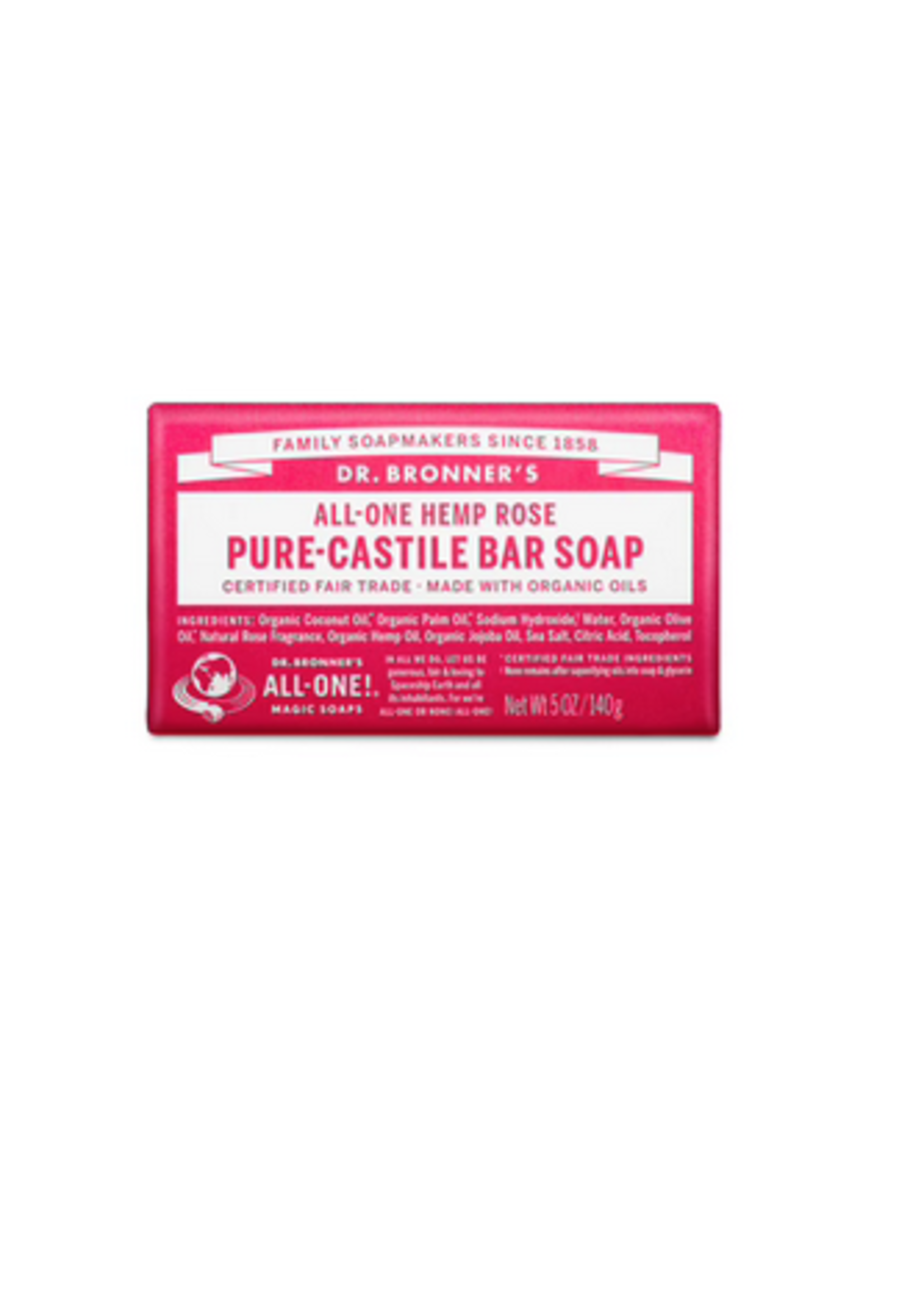 Dr Bronners Dr Bronners Organic Pure Castile Bar Soap Rose 140g  (Red)