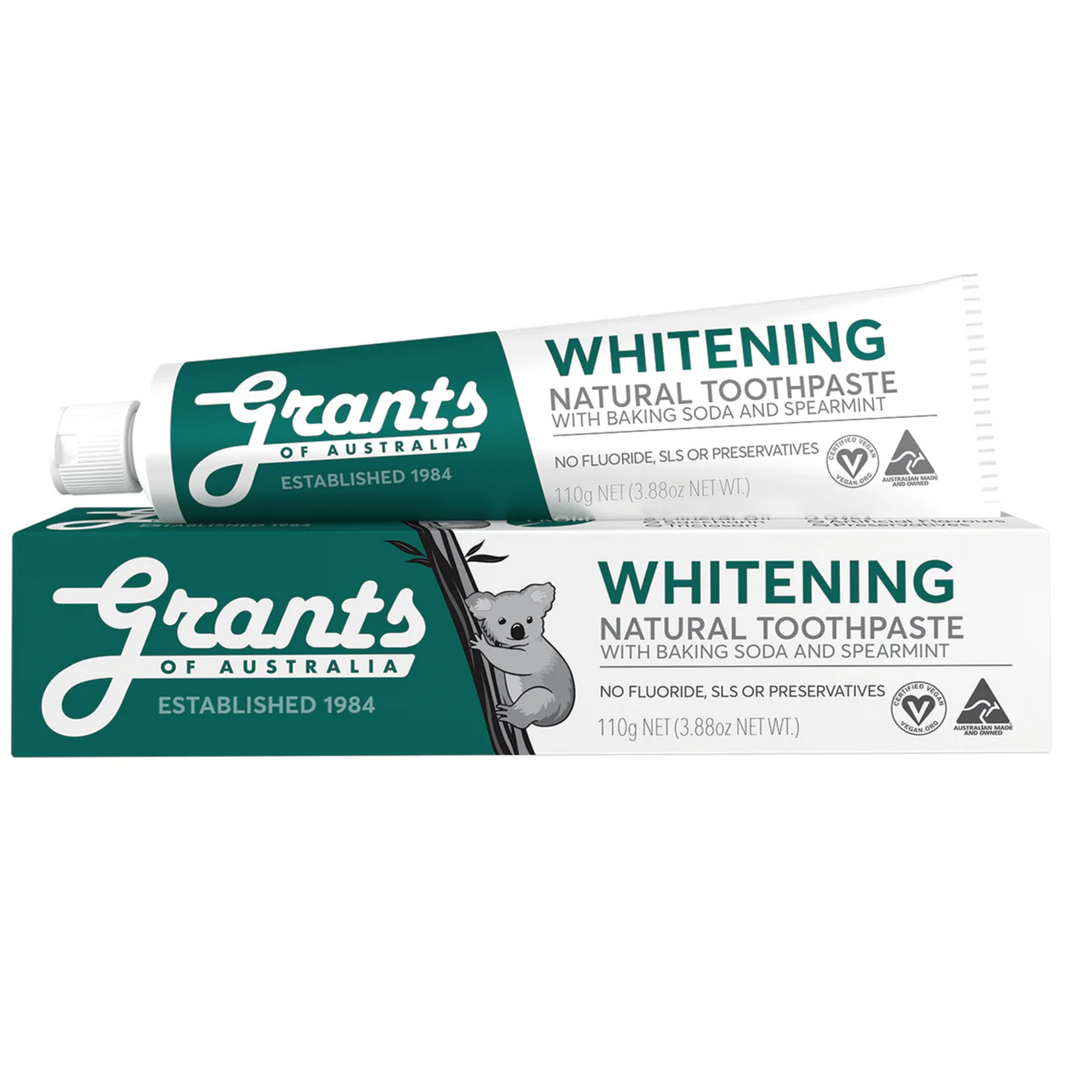 Grant's Grants Natural Toothpaste 110g Whitening with Baking Soda & Spearmint (Dark Green)