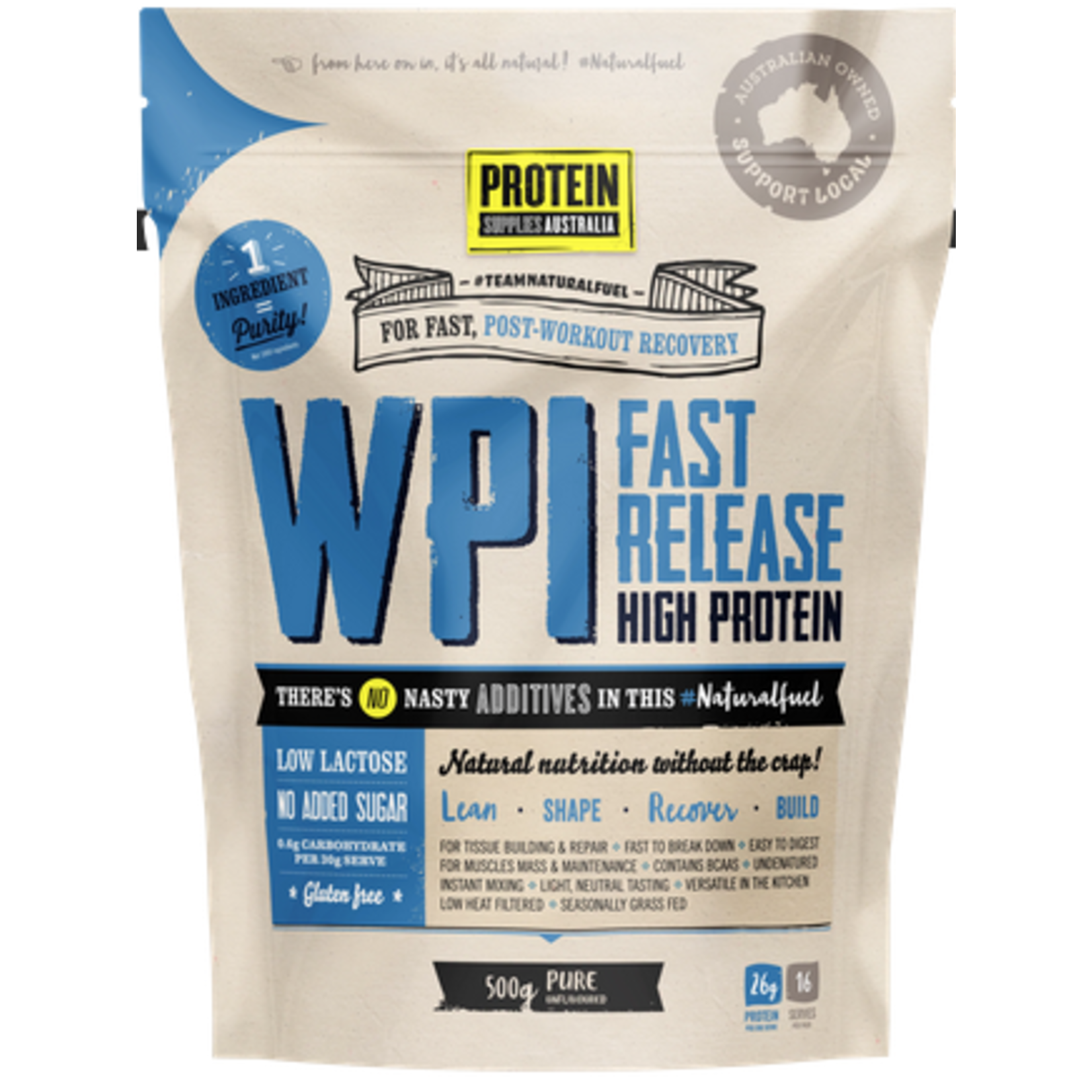 Protein Supplies Australia Protein Supplies Australia WPI (Whey Protein Isolate) Pure 500g (Blue lettering)