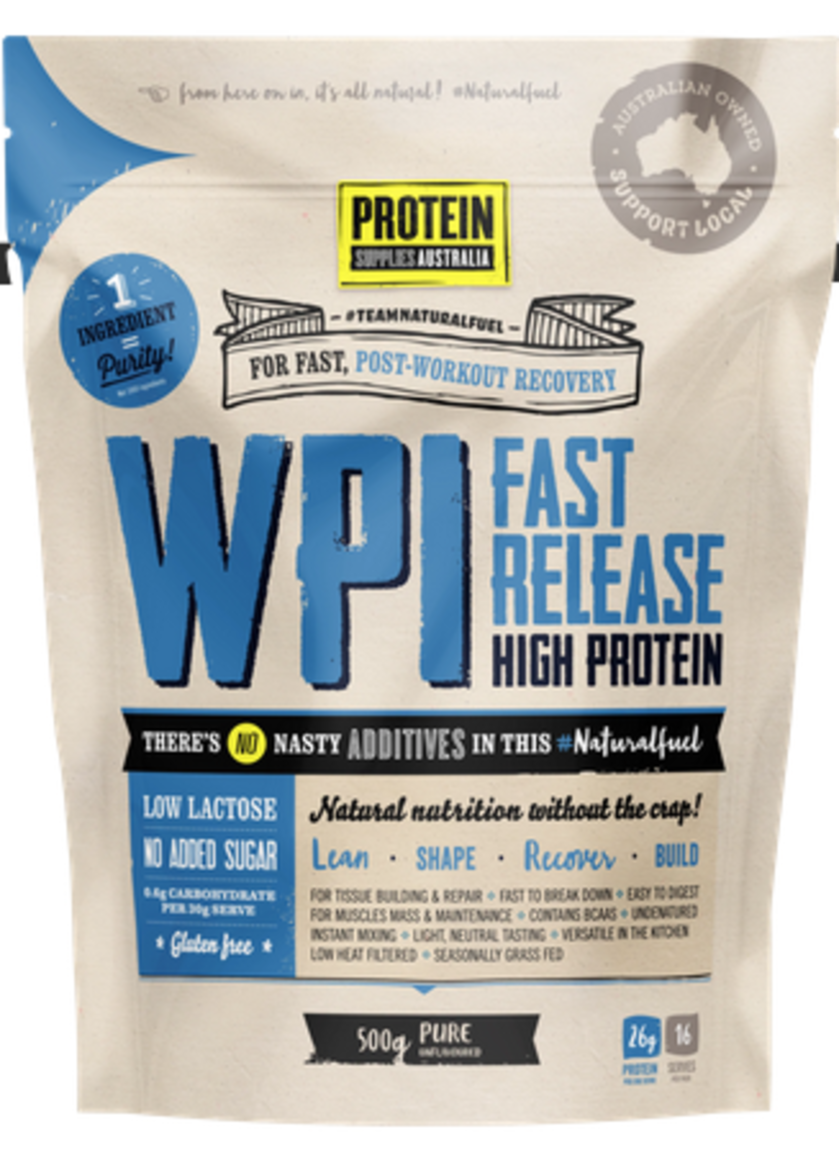 Protein Supplies Australia Protein Supplies Australia WPI (Whey Protein Isolate) Pure 500g (Blue lettering)