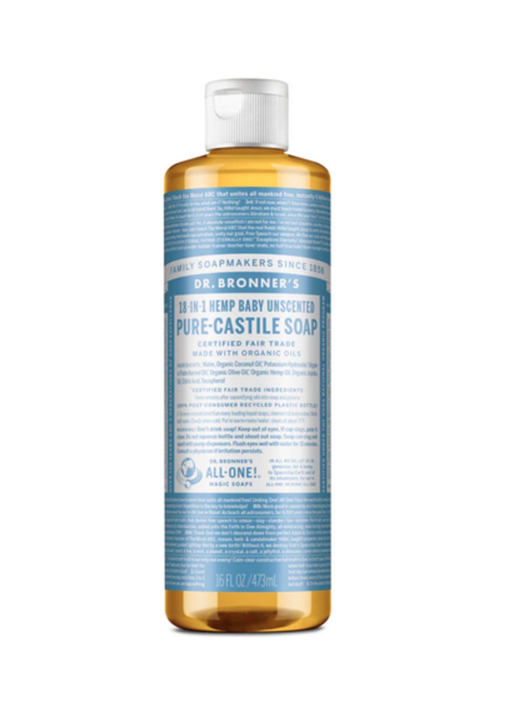 Dr Bronners Dr Bronners Organic Pure Castile Liquid Soap Unscented 473ml ( Light Blue)