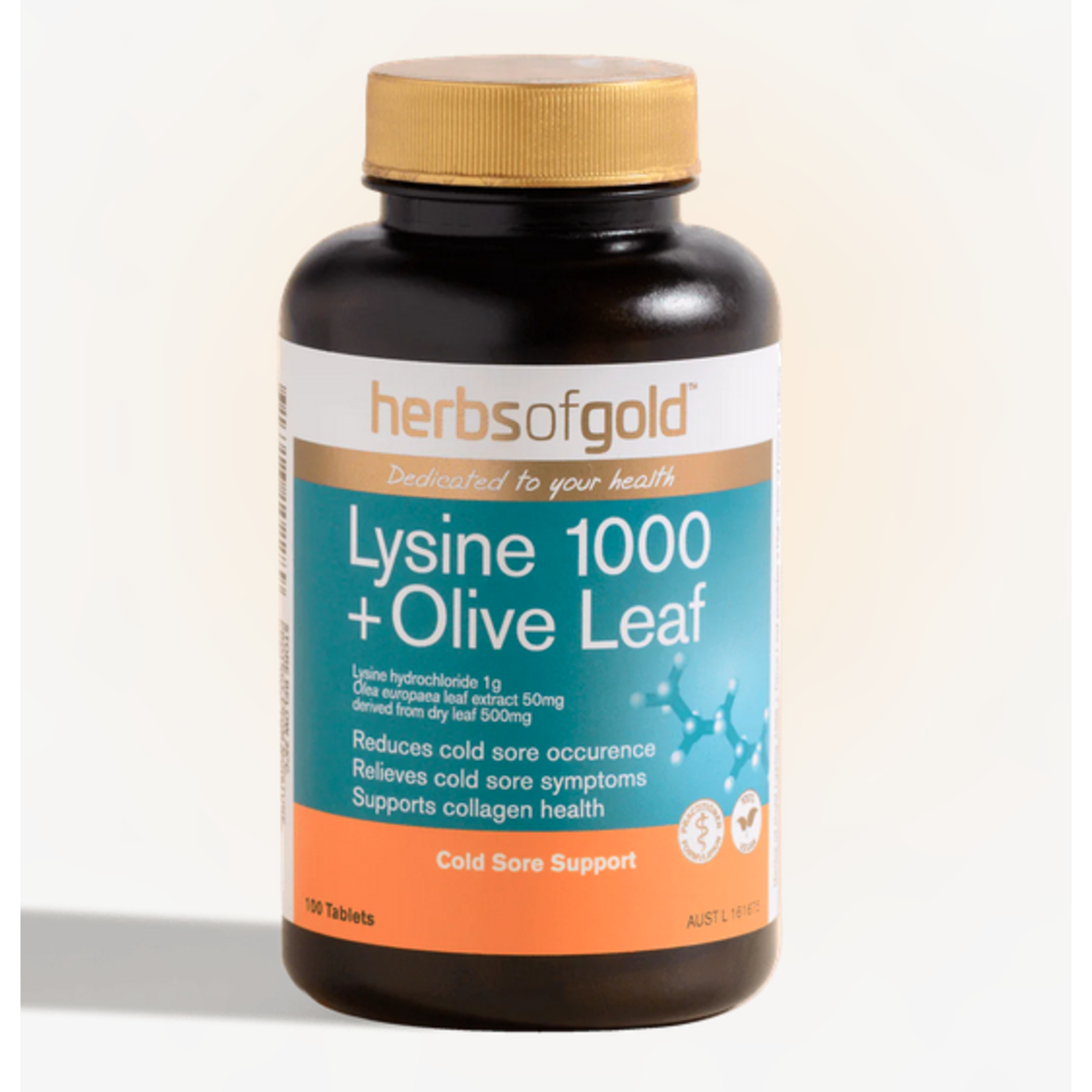 Herbs of Gold Herbs of Gold Lysine 1000 + Olive Leaf 100 tabs
