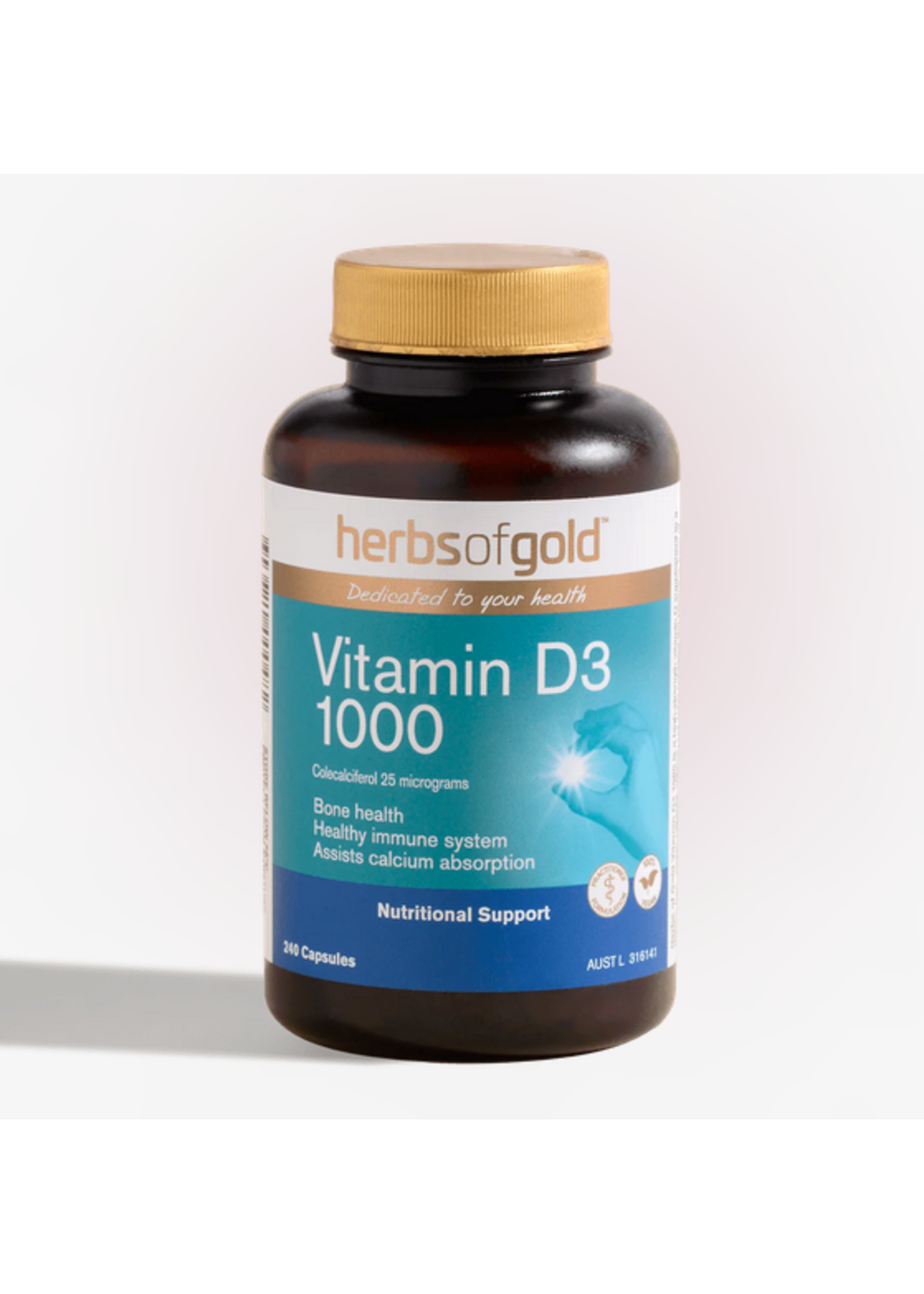 Herbs of Gold Vitamin  D3 1000 (with Rice Bran Oil) 240 caps