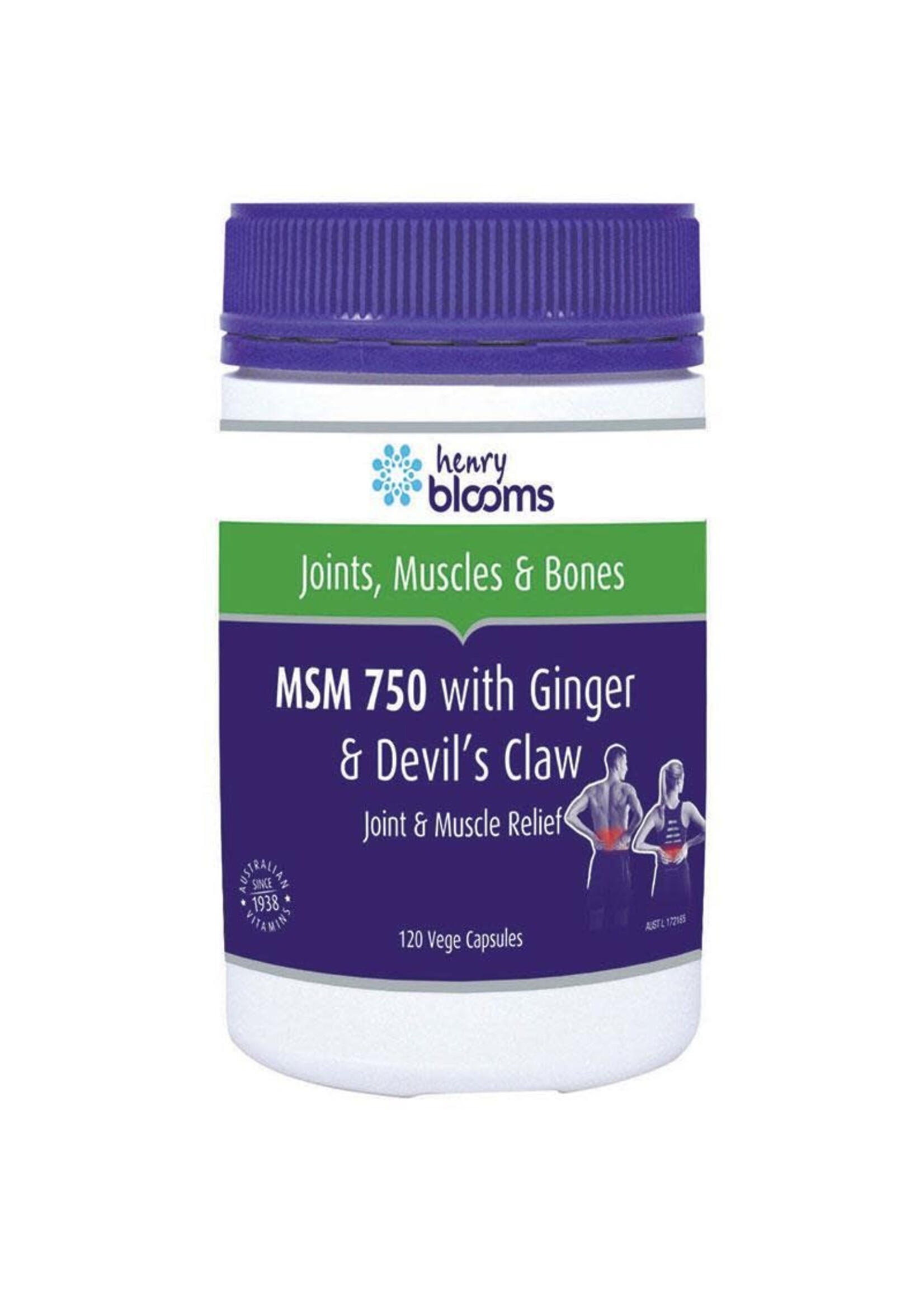 Henry Blooms Blooms MSM 750 with Ginger 1000mg & Devils Claw capsules