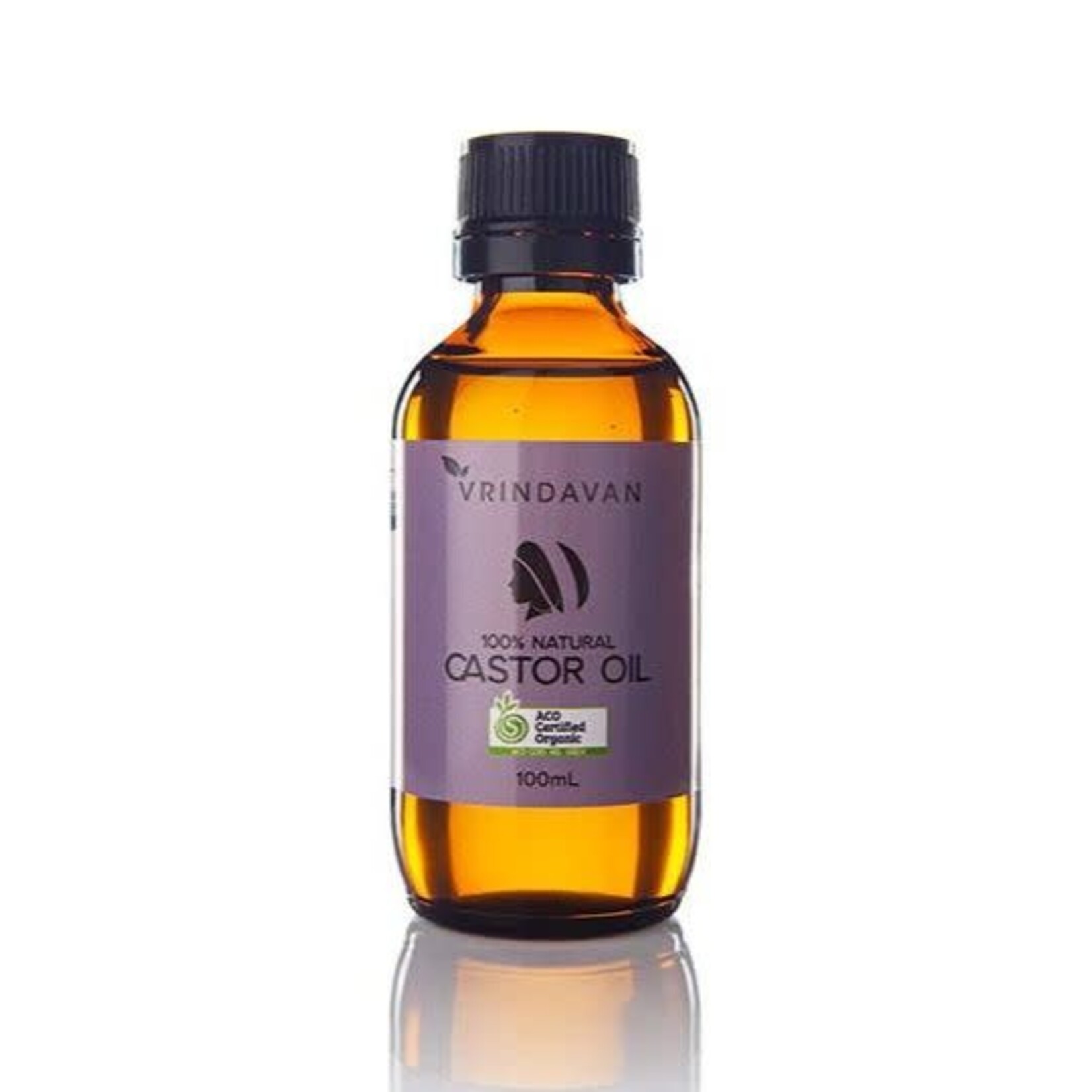 VRINDAVAN Vrindavan Organic Castor Oil 100% Natural 100mls (Amber Glass Bottle Violet Label)