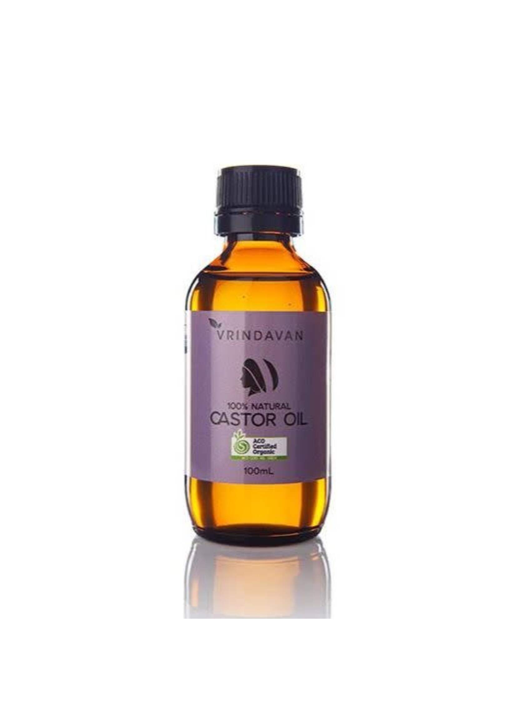 VRINDAVAN Vrindavan Organic Castor Oil 100% Natural 100mls (Amber Glass Bottle Violet Label)