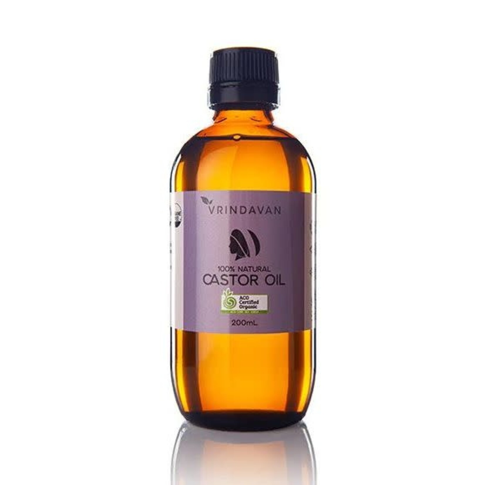 VRINDAVAN Vrindavan Organic Castor Oil 100% Natural 200mls (Amper Glass Bottle Violet Label)
