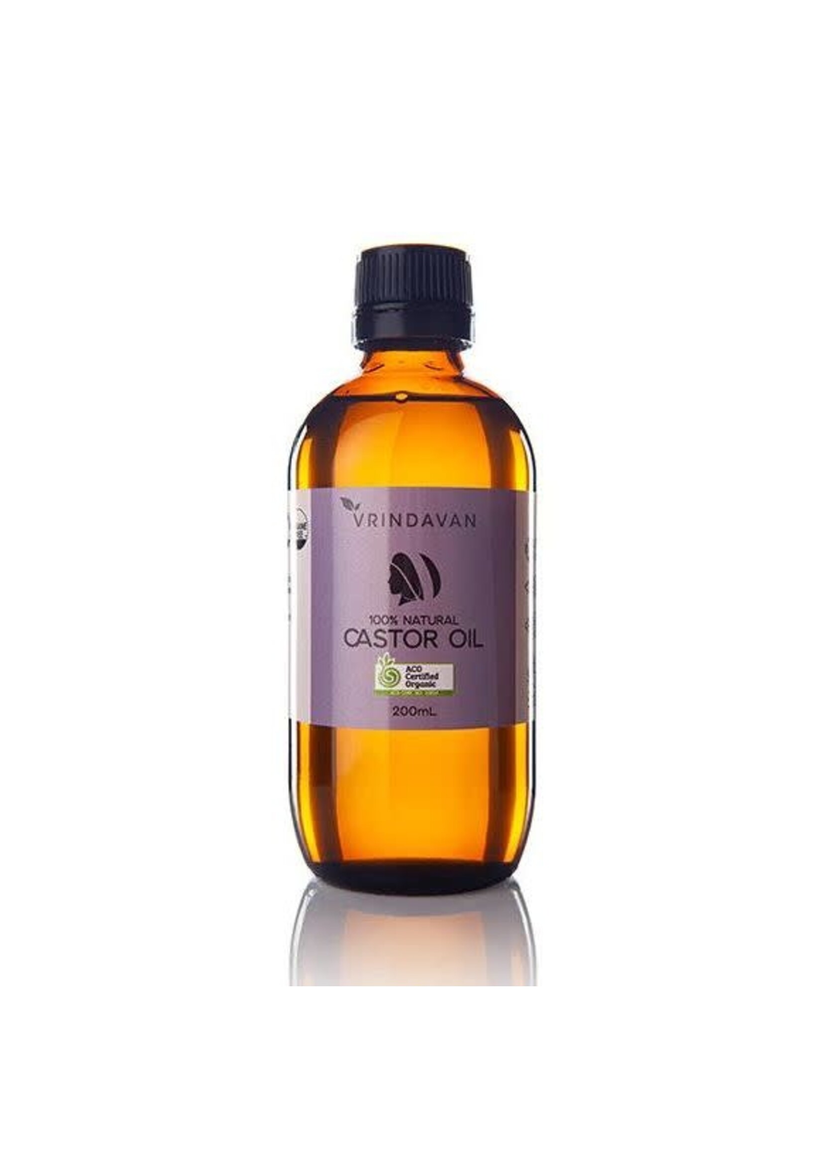 VRINDAVAN Vrindavan Organic Castor Oil 100% Natural 200mls (Amper Glass Bottle Violet Label)
