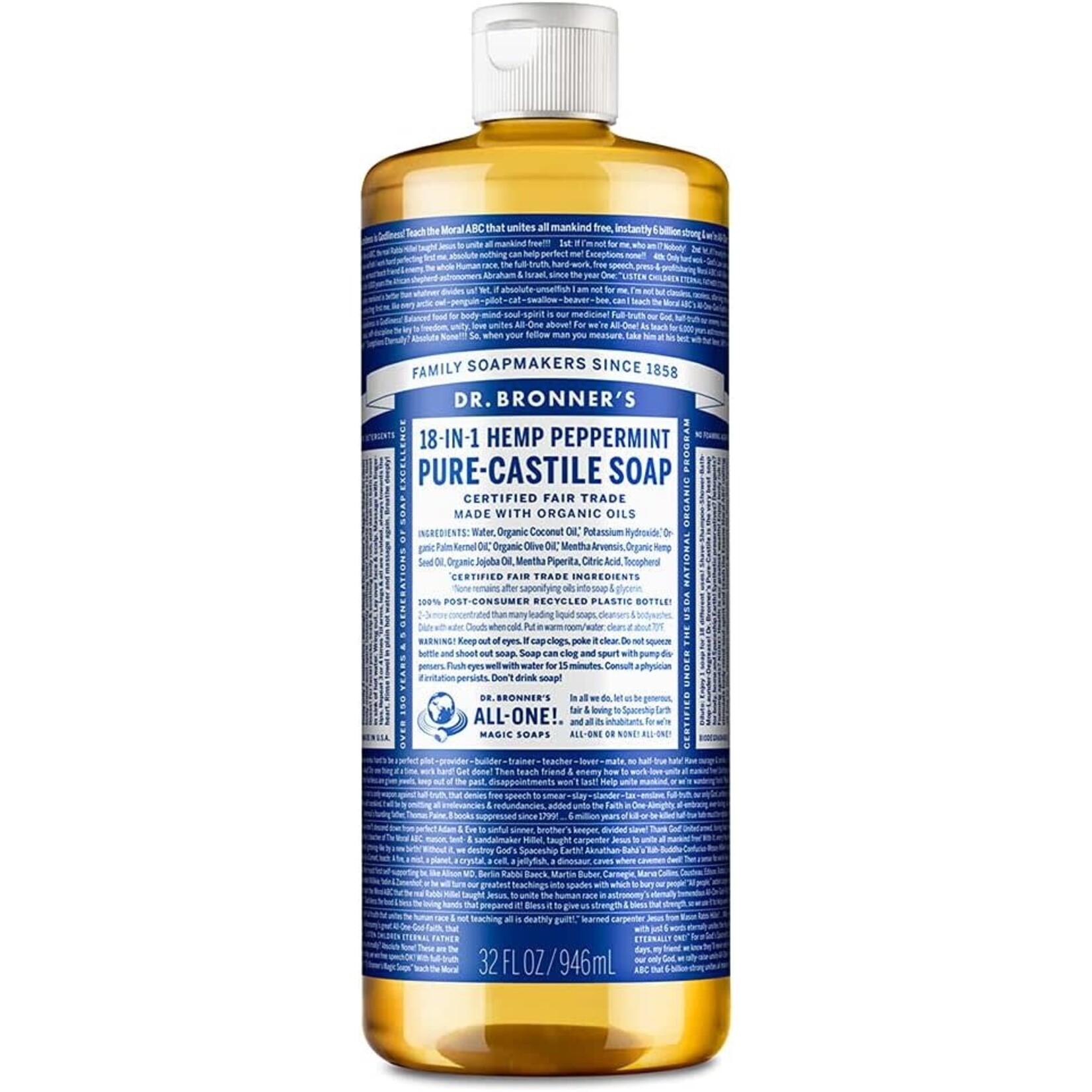 Dr Bronners Dr Bronners Organic Pure Castile Liquid Soap Peppermint 946ml (Dark Blue)
