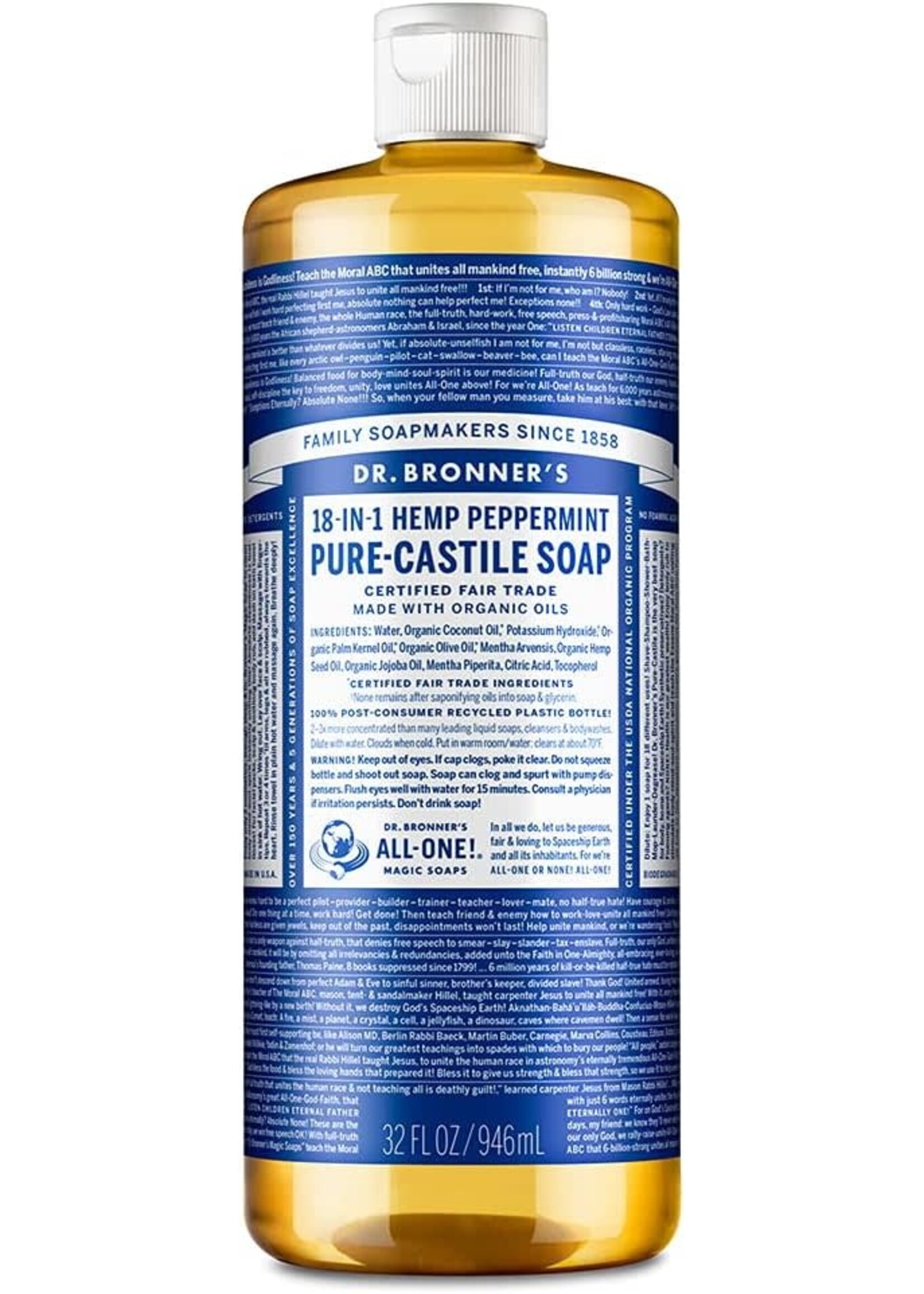 Dr Bronners Dr Bronners Organic Pure Castile Liquid Soap Peppermint 946ml (Dark Blue)