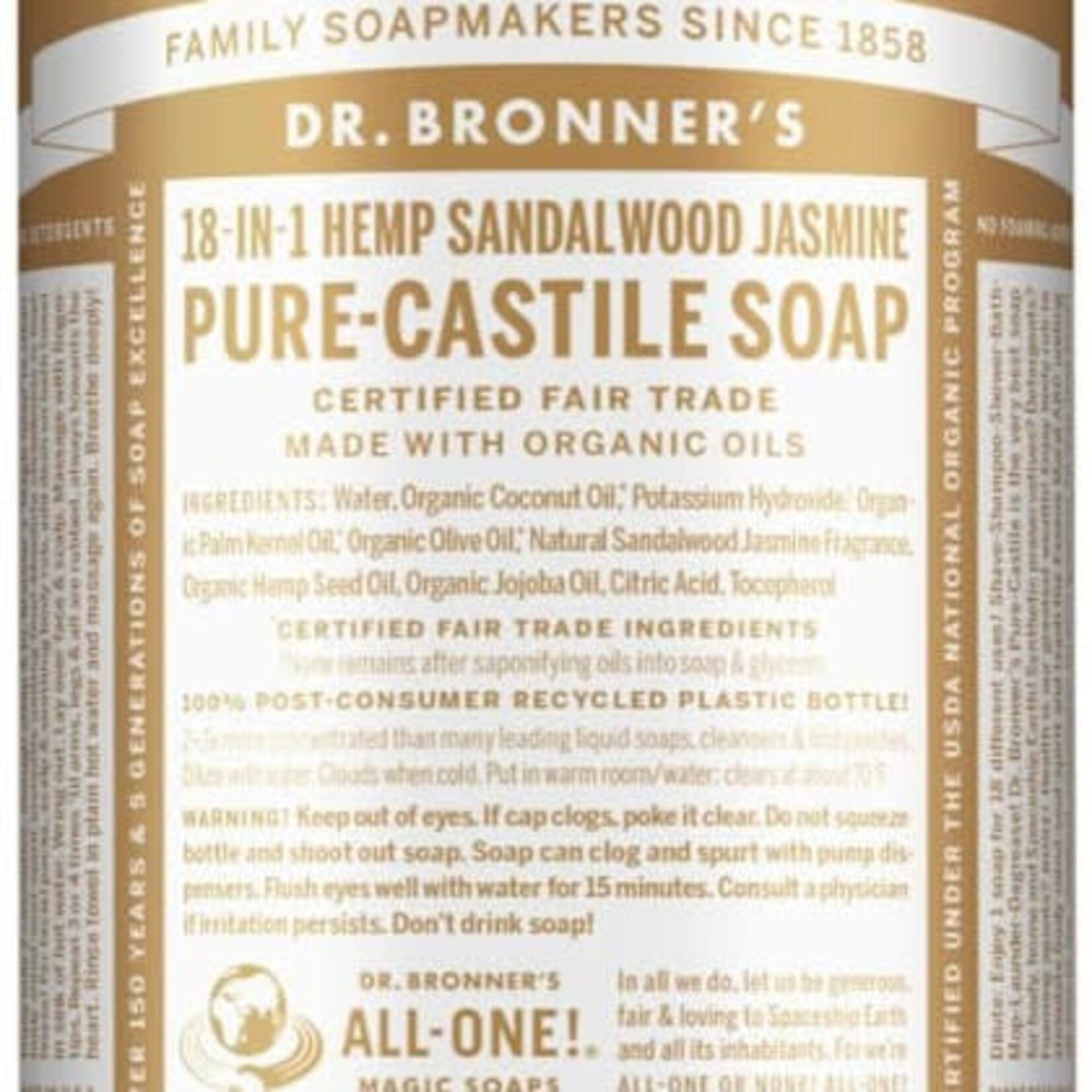 Dr Bronners Dr Bronners Organic Pure Castile Liquid Soap Sandalwood & Jasmine 946ml ( Beige)