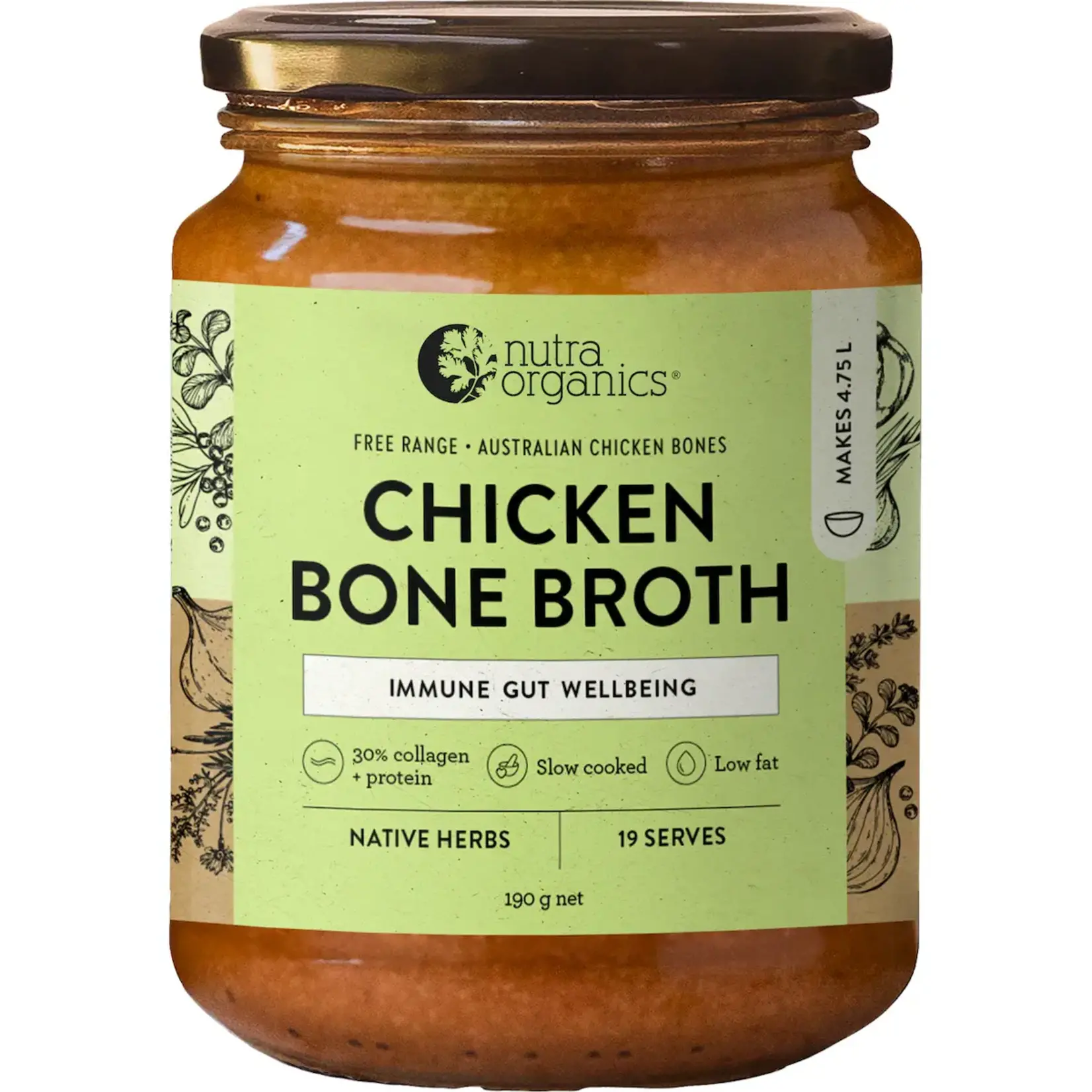 nutra organics Nutra Organics Bone Broth Chicken Concentrate 250gms Native Herbs (Glass)