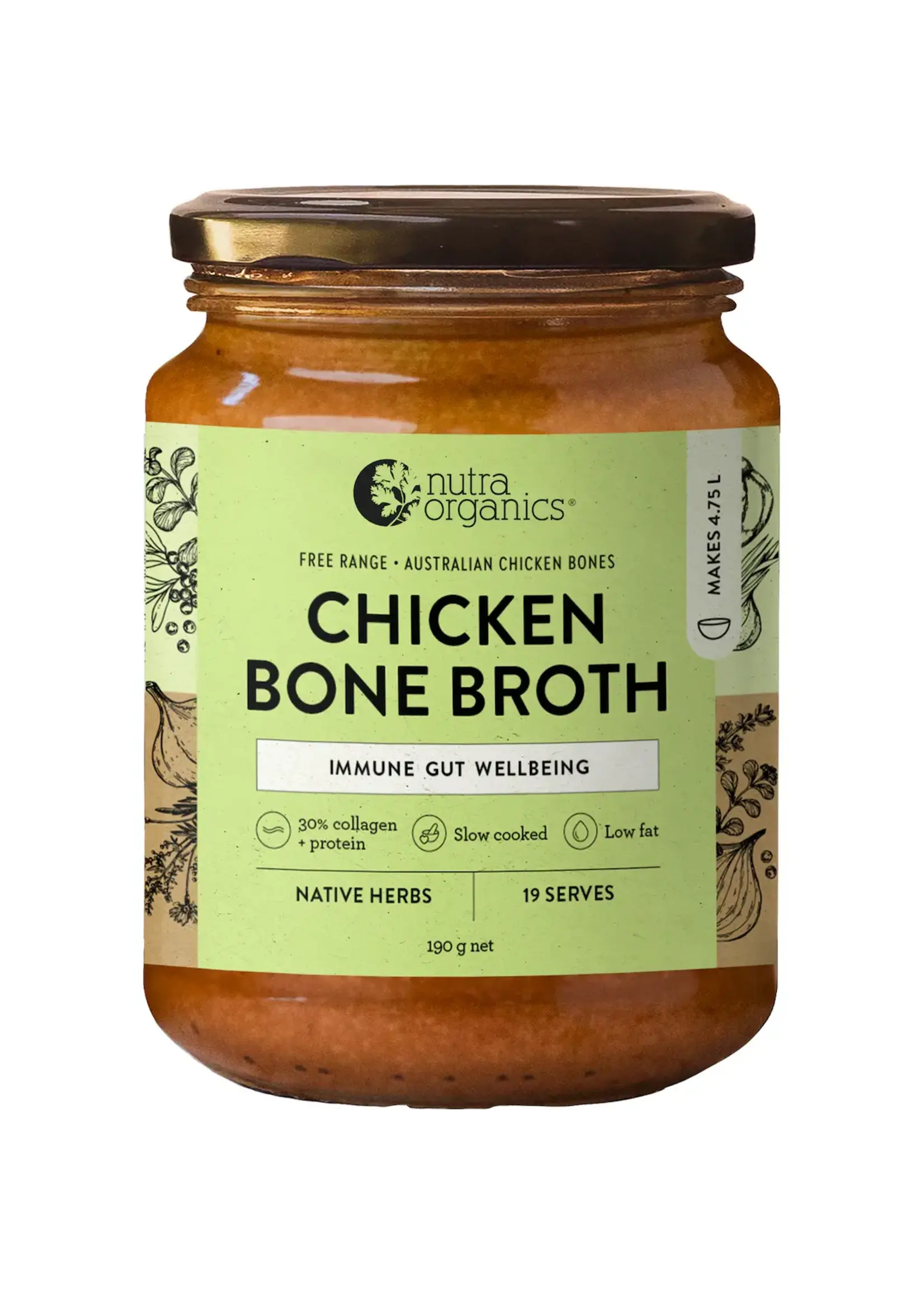 NutraOrganics Nutra Naturals  Bone Broth Chicken Concentrate 250g Native Herbs (Glass)