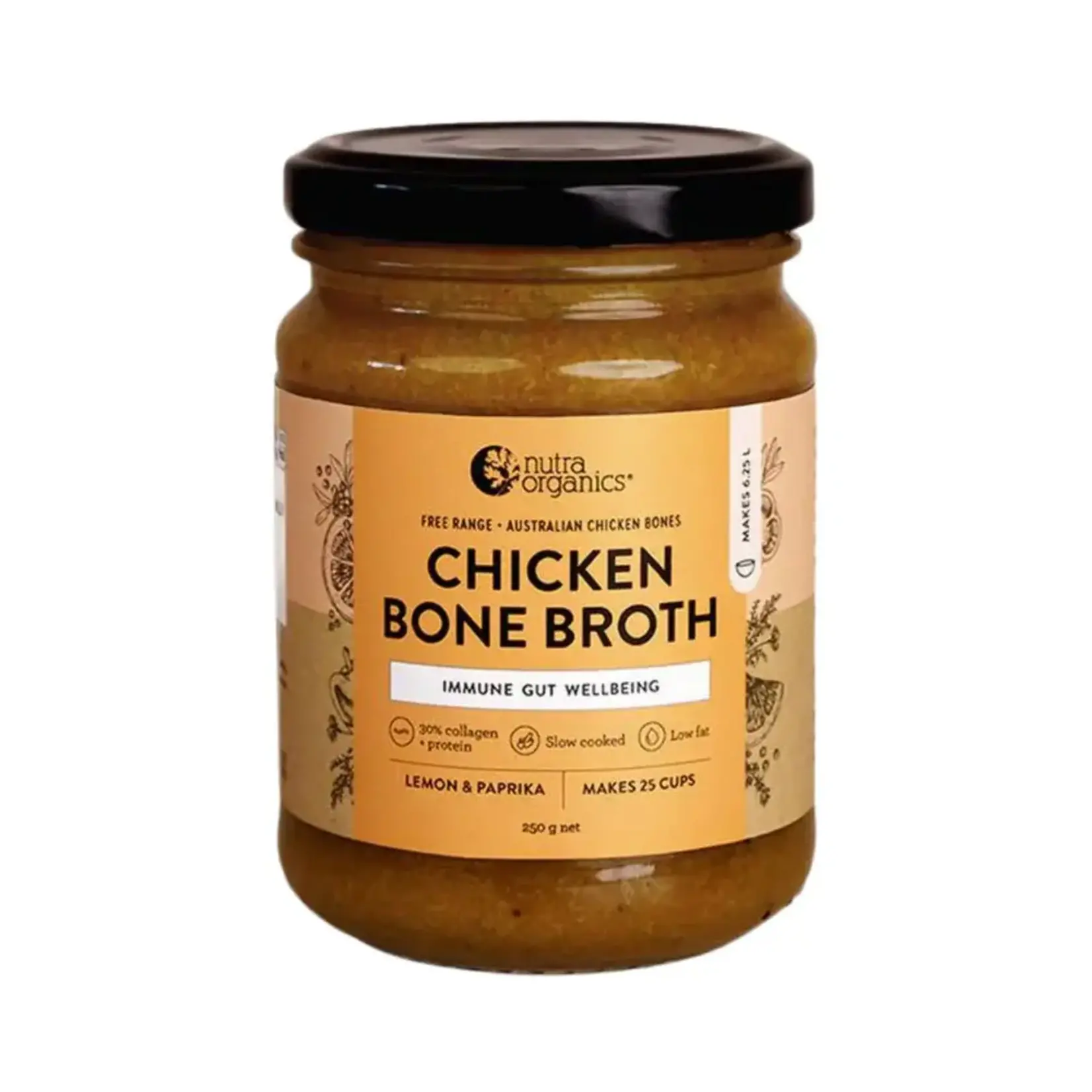 NutraOrganics Nutra Organics Bone Broth Chicken Concentrate 250g Lemon & Paprika (Glass)
