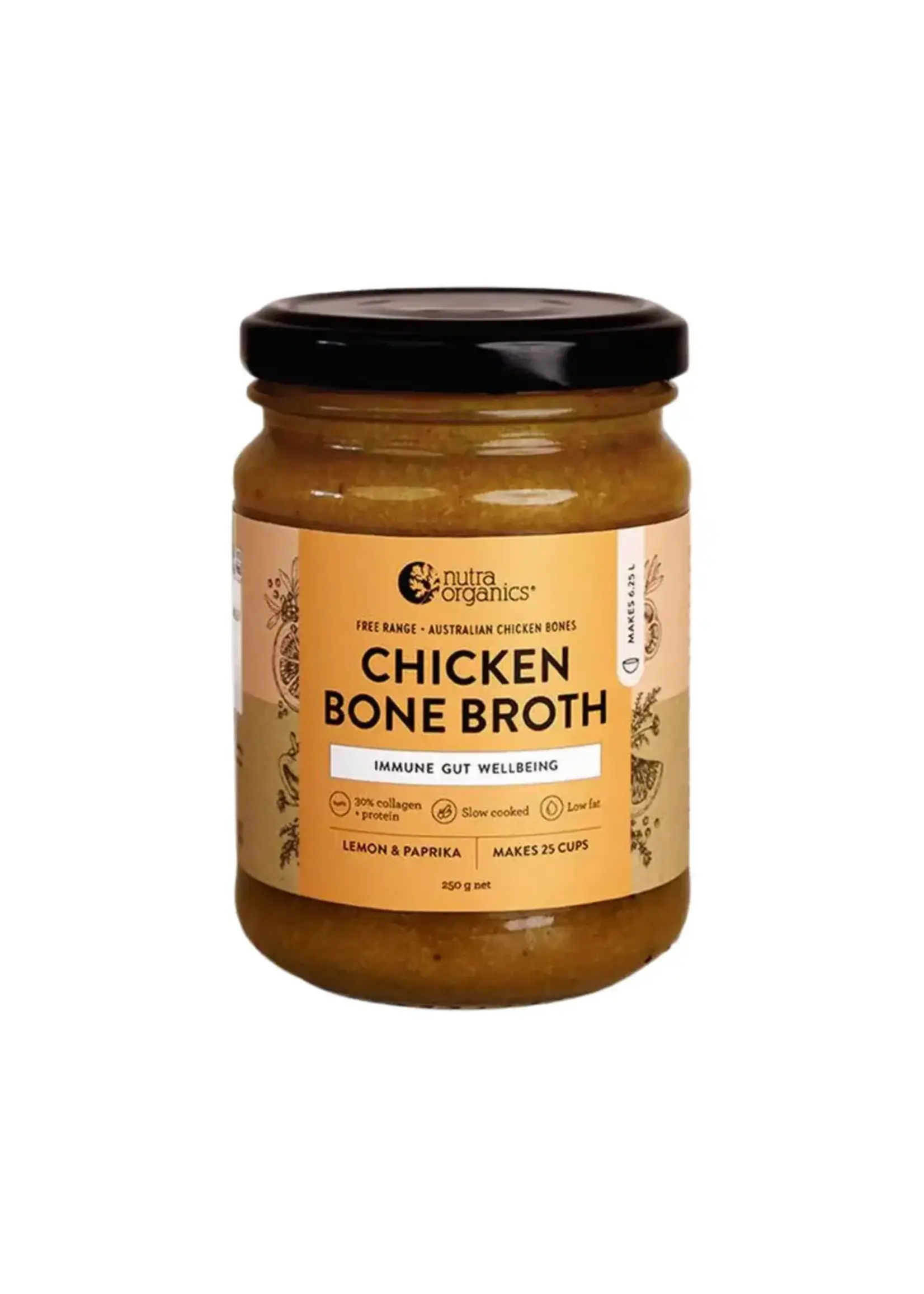NutraOrganics Nutra Naturals  Bone Broth Chicken Concentrate 250g Lemon & Paprika (Glass)