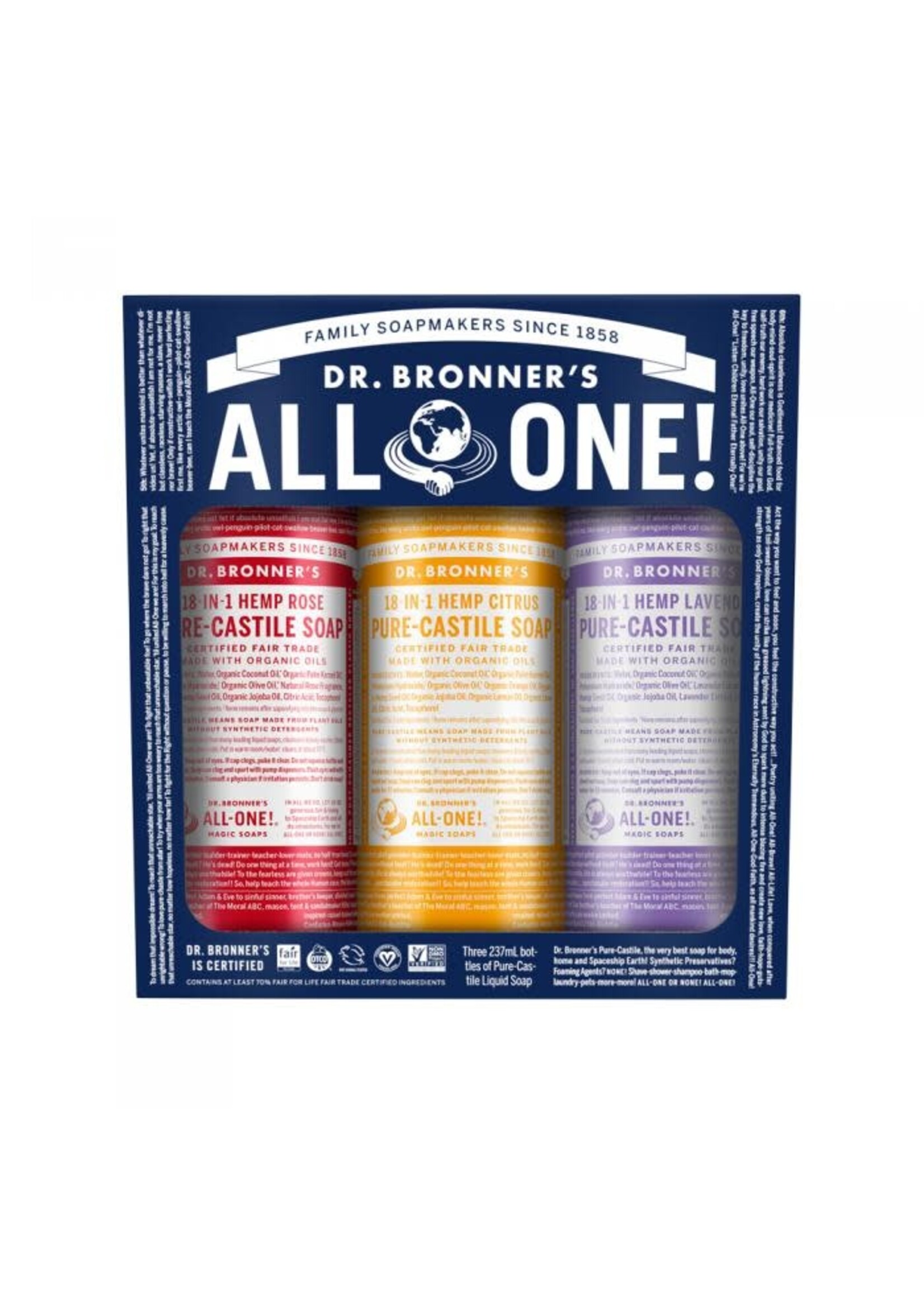Dr Bronners Dr Bronners Organic Carnival Liquid Soap Multi Pack 237ml x 3 (Rose, Citrus, Lavender)