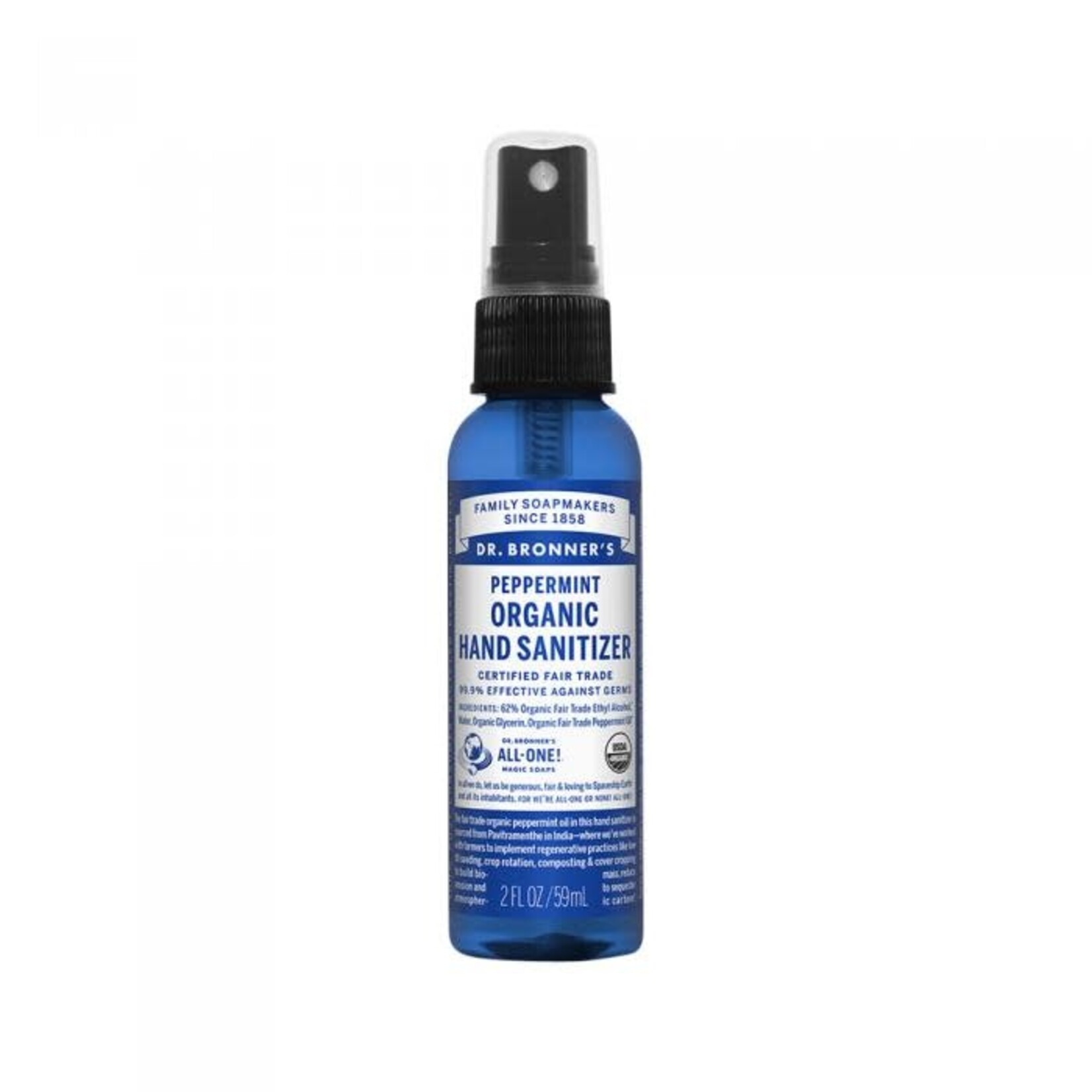 Dr Bronners Dr Bronners Organic Hand Sanitiser Peppermint 59ml ( Dark Blue)