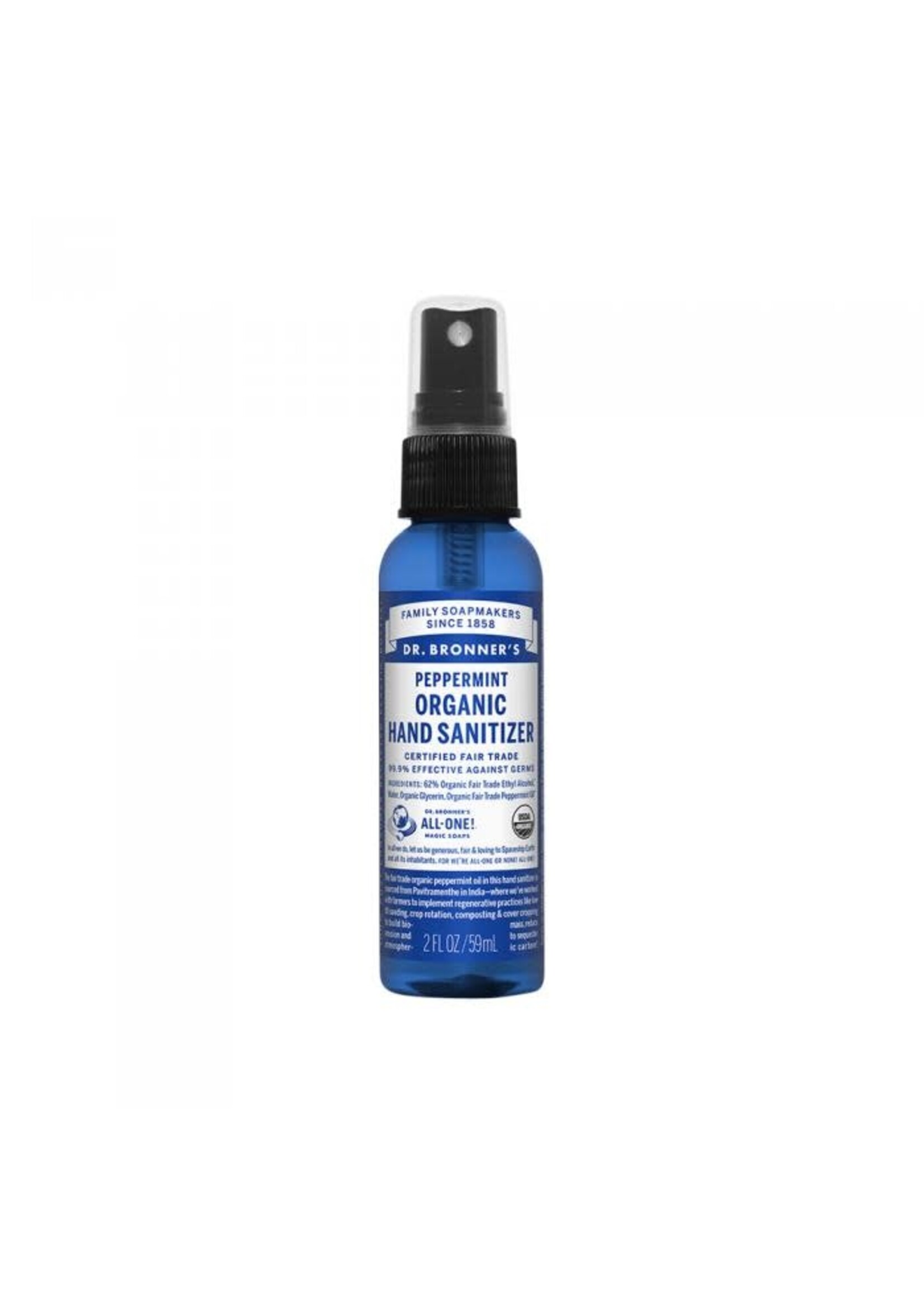 Dr Bronners Dr Bronners Organic Hand Sanitiser Peppermint 59ml ( Dark Blue)