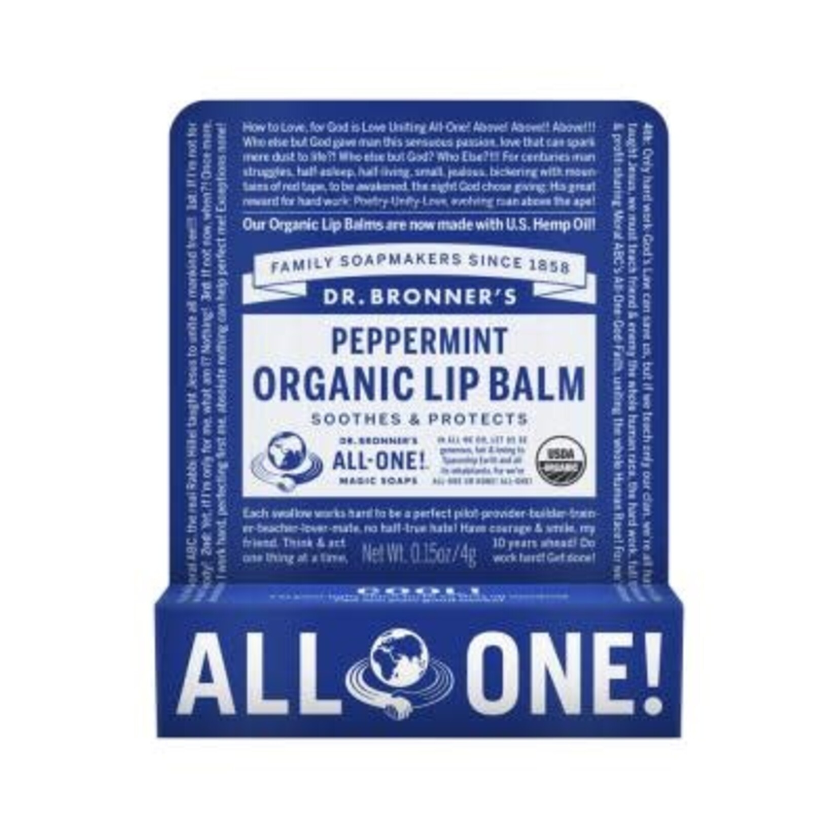 Dr Bronners Dr Bronners Organic Lip Balm Peppermint 4g ( Dark Blue)