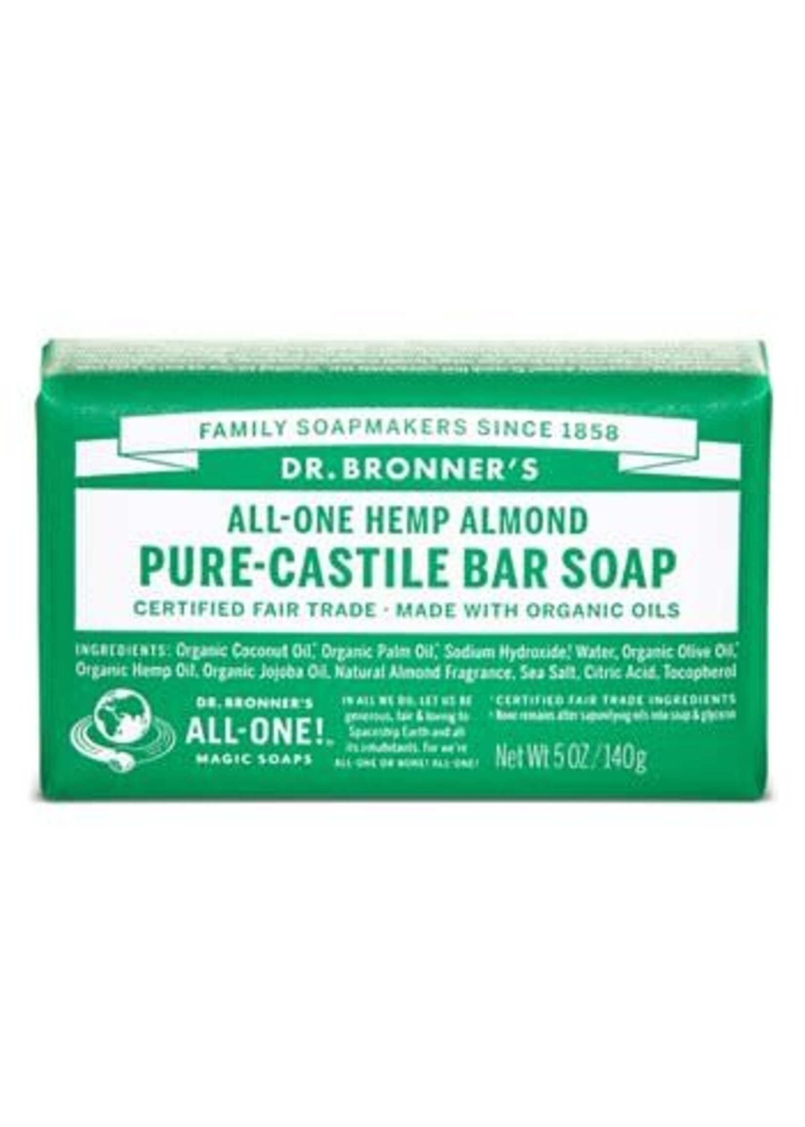 Dr Bronners Dr Bronners Organic Pure Castile Bar Soap Almond 140g (Dark  Green)