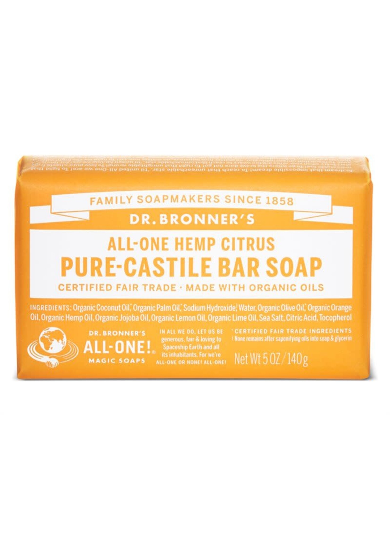 Dr Bronners Dr Bronners Organic Pure Castile Bar Soap Citrus 140g (Yellow)