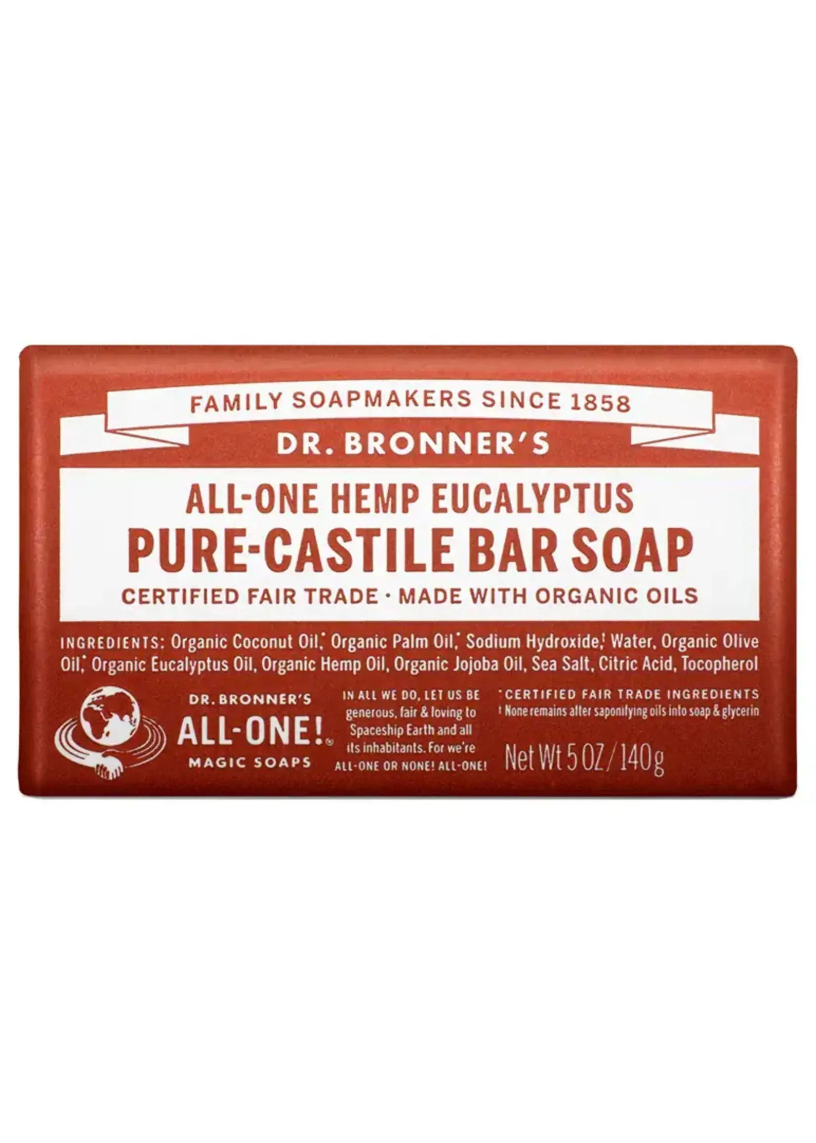 Dr Bronners Dr Bronners Organic Pure Castile Bar Soap Eucalyptus 140g ( Brown)