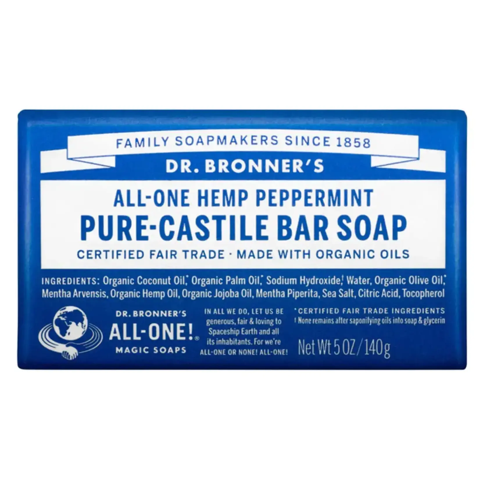 Dr Bronners Dr Bronners Organic Pure Castile Bar Soap Peppermint 140 g ( Dark Blue)