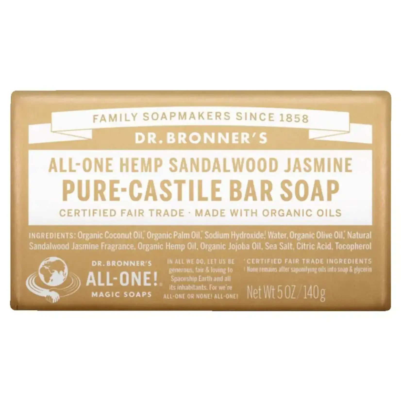 Dr Bronners Dr Bronners Organic Pure Castile Bar Soap Sandalwood Jasmine 140g ( Beige)