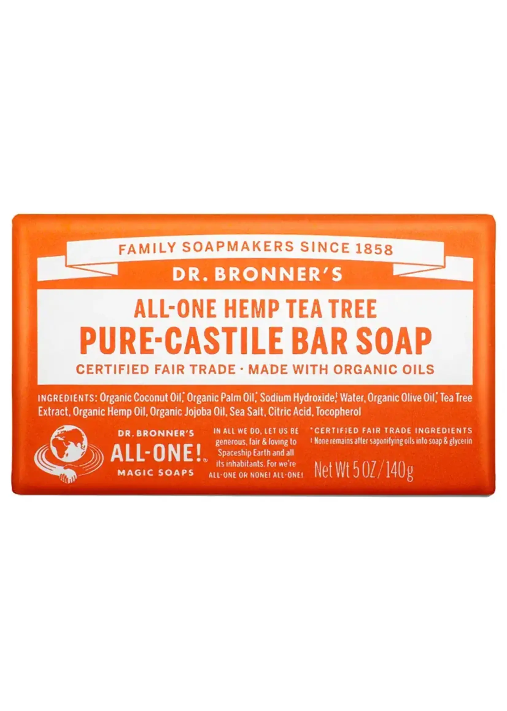 Dr Bronners Dr Bronners Organic Pure Castile Bar Soap Tea Tree 140g ( Orange)