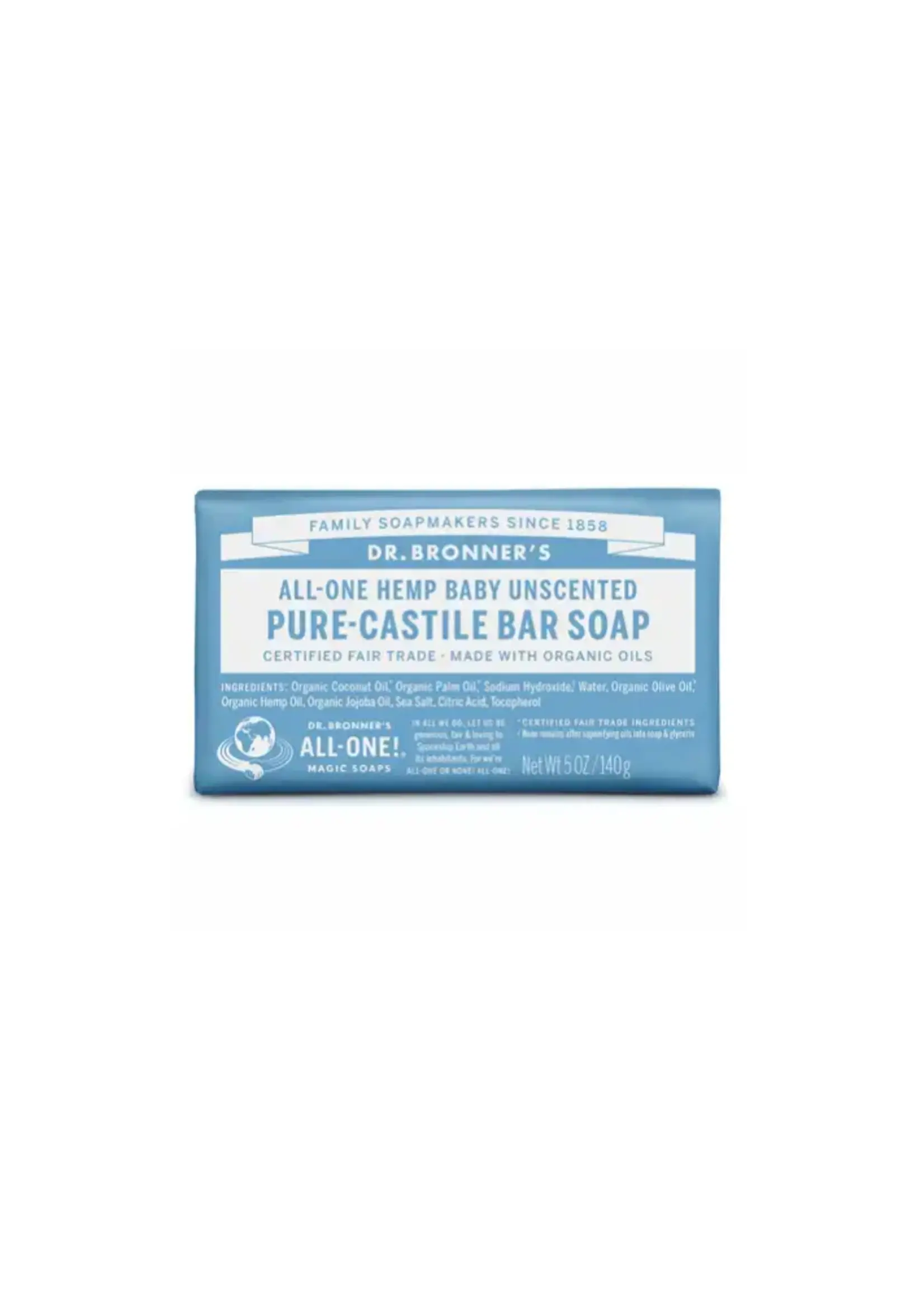 Dr Bronners Dr Bronners Organic Pure Castile Bar Soap Unscented 140g ( Light Blue)