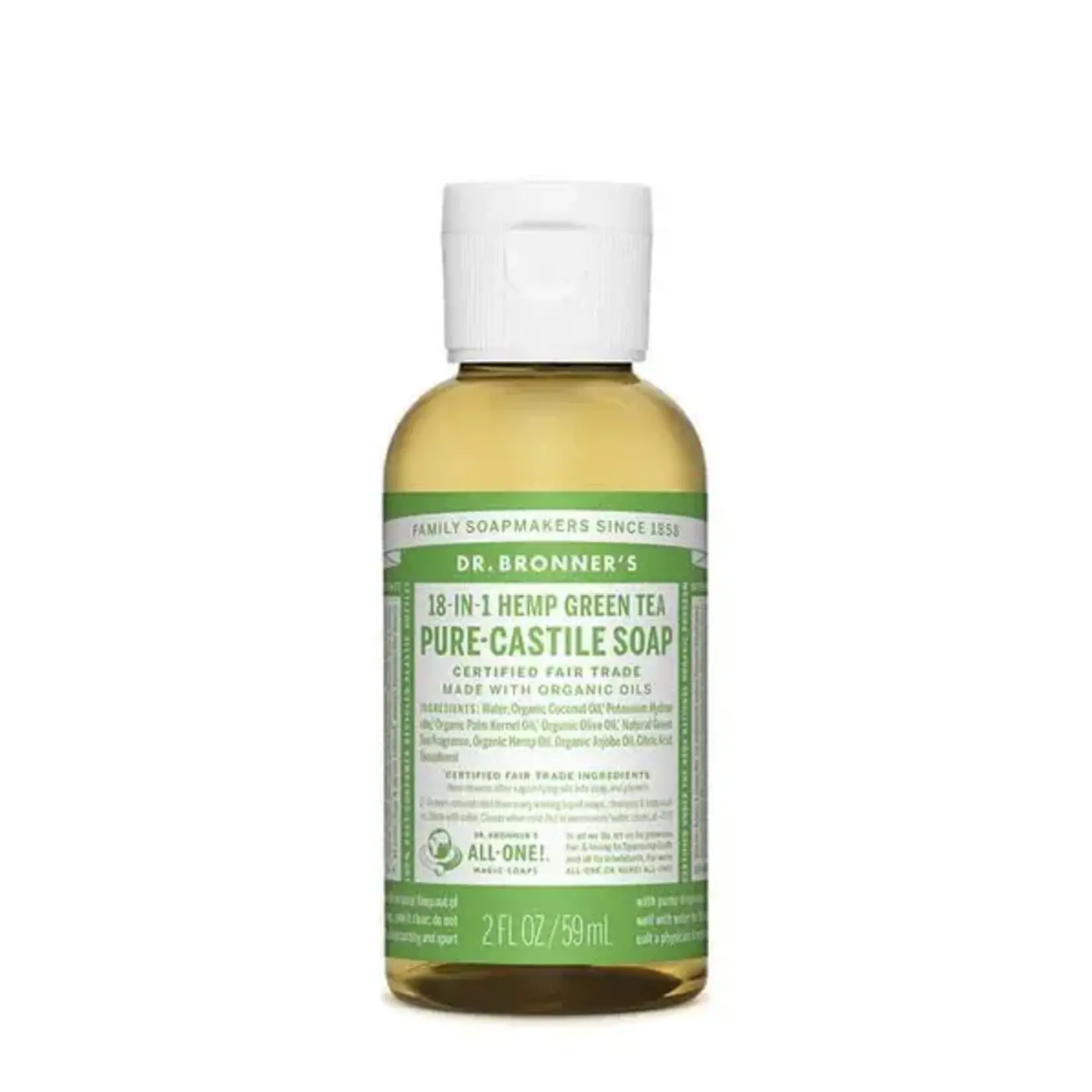 Dr Bronners Dr Bronners Organic Pure Castile Liquid Soap Green Tea 59 ml (Light Green)
