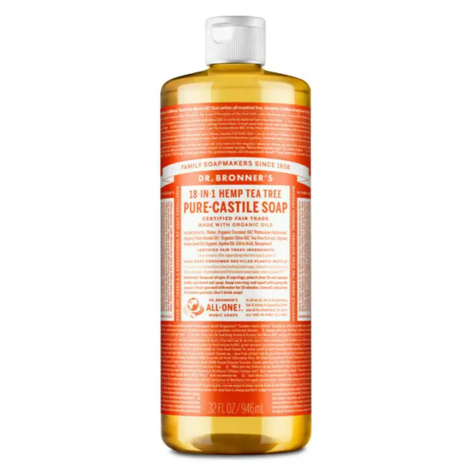 Dr Bronners Dr Bronners Organic Pure Castile Liquid Soap Tea Tree 946ml (Orange)