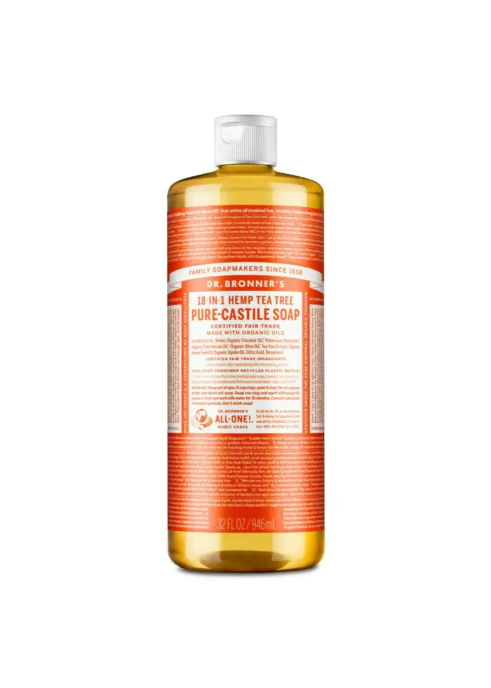 Dr Bronners Dr Bronners Organic Pure Castile Liquid Soap Tea Tree 946ml (Orange)