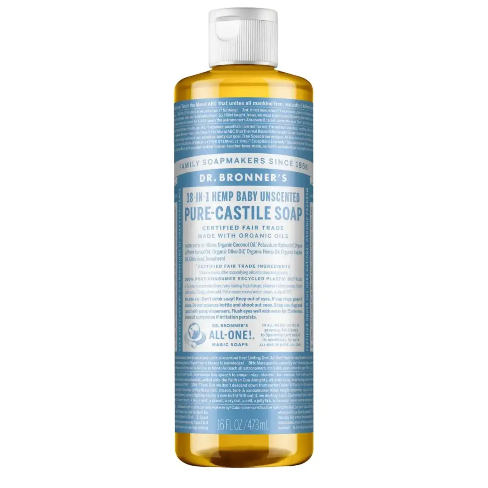 Dr Bronners Dr Bronners Organic Pure Castile Liquid Soap Unscented 473ml ( Light Blue)