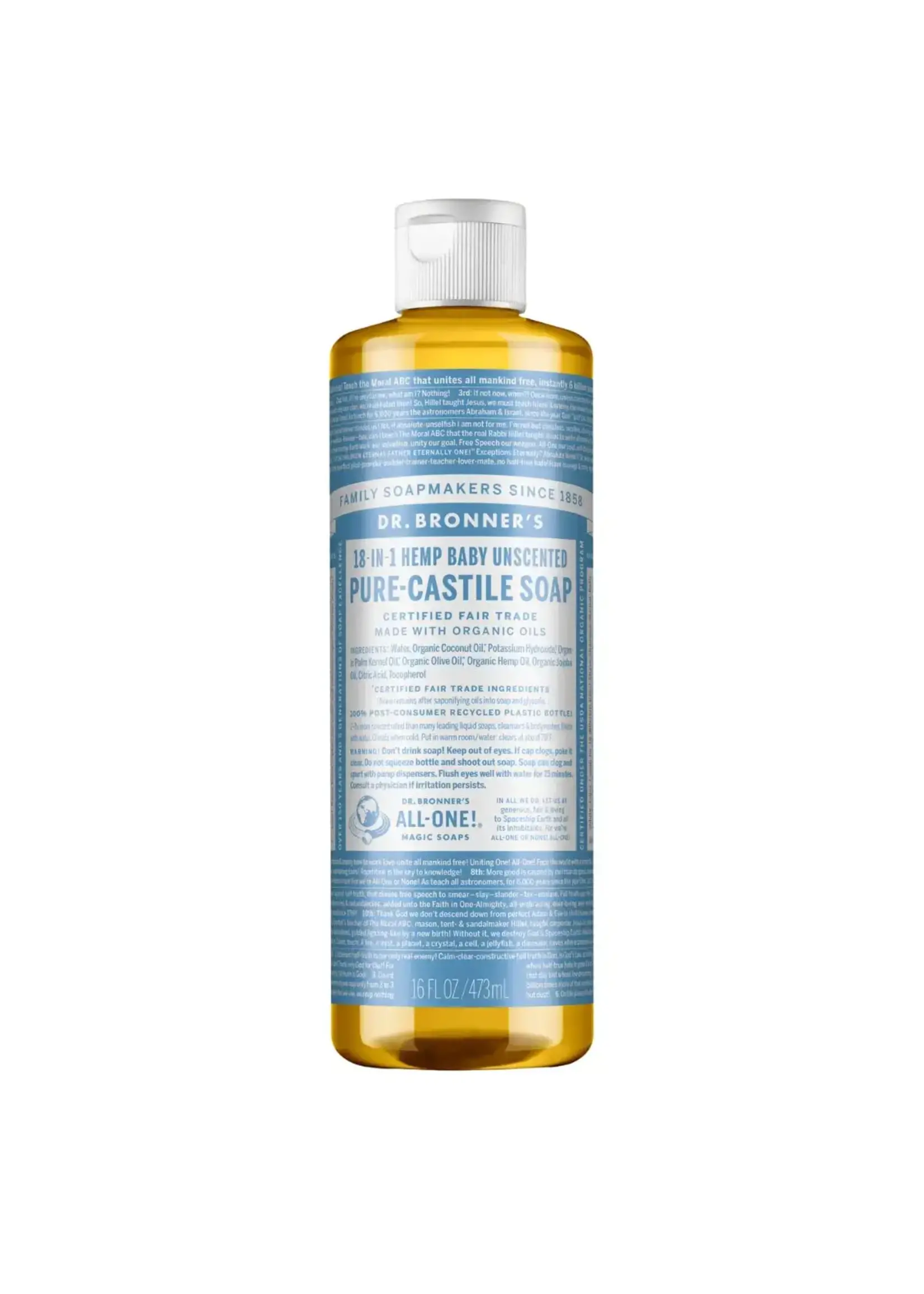 Dr Bronners Dr Bronners Organic Pure Castile Liquid Soap Unscented 473ml ( Light Blue)