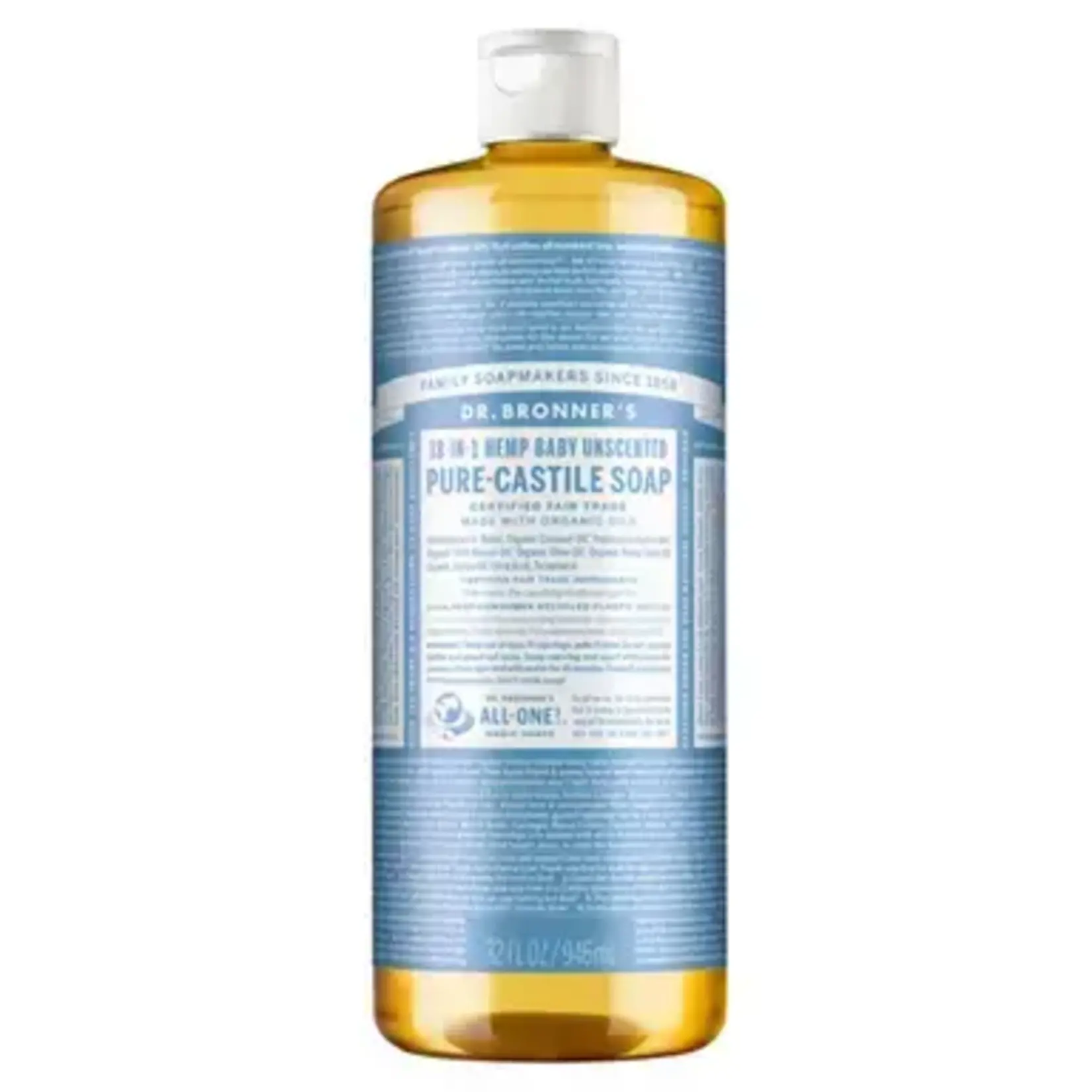 Dr Bronners Dr Bronners Organic Pure Castile Liquid Soap Unscented Baby Mild 946 ml ( Light Blue)