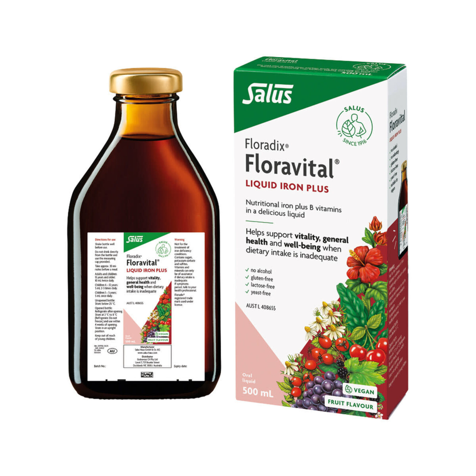 Nature's Synergy Floradix Floravital Herbal Liquid Iron Extract Yeast & Gluten Free 500ml
