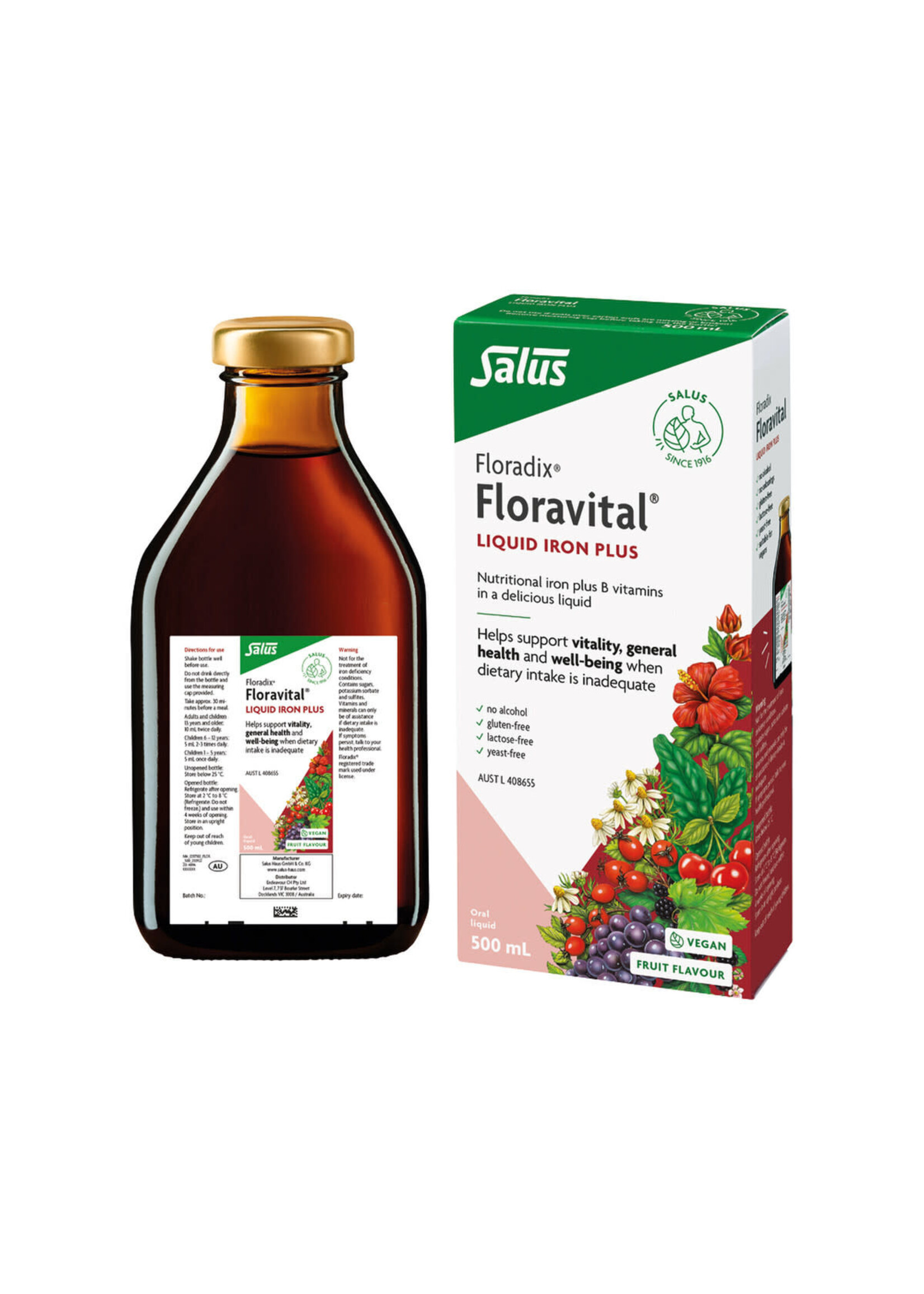 Nature's Synergy Floradix Floravital Herbal Liquid Iron Extract Yeast & Gluten Free 500ml