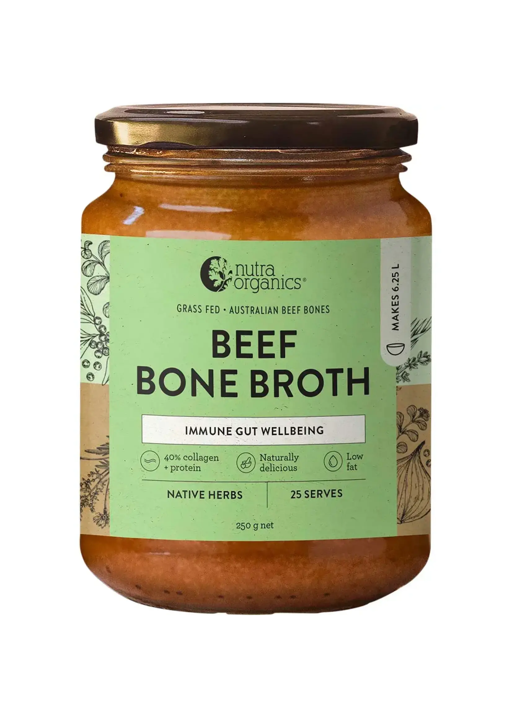 NutraOrganics Nutra Naturals  Bone Broth Beef Concentrate 250g Native Herb