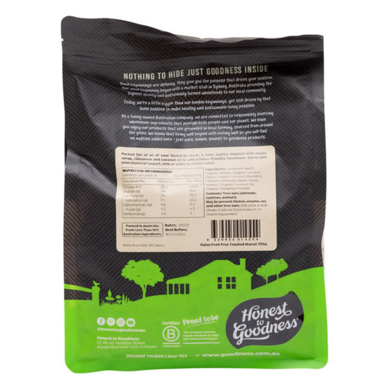 Honest To Goodness Honest to Goodness Paleo Fruit Free Toasted Muesli 700g