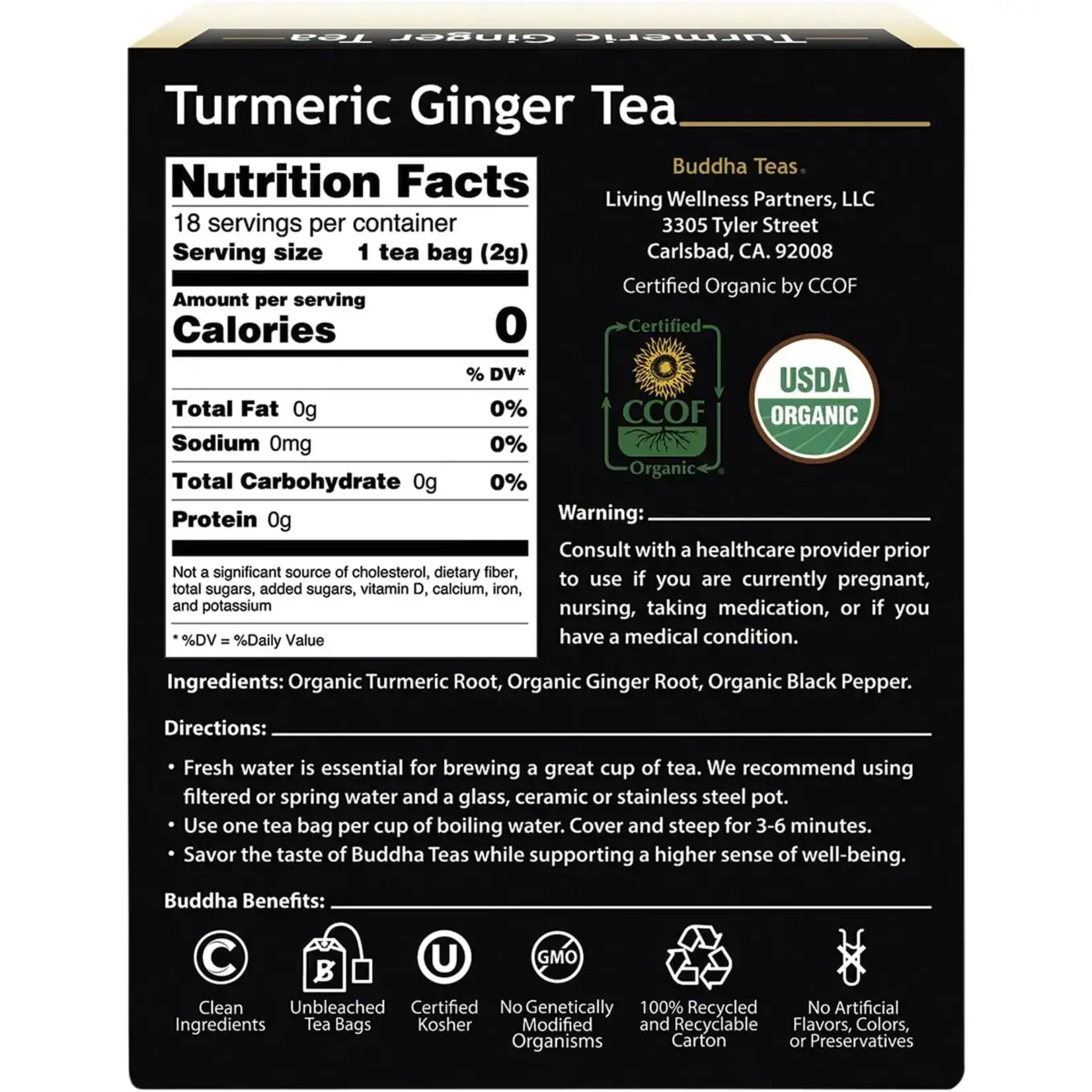 Buddha Teas Buddha Teas Organic Herbal Tea Bags 18pk Turmeric Ginger Tea