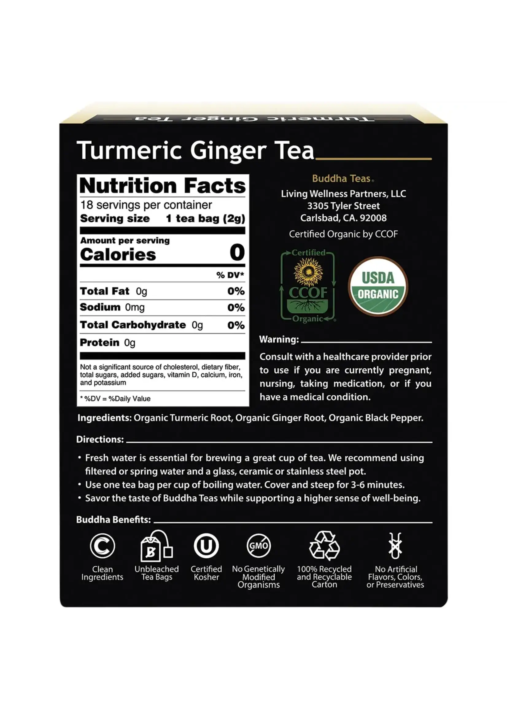 Buddha Teas Buddha Teas Organic Herbal Tea Bags 18pk Turmeric Ginger Tea