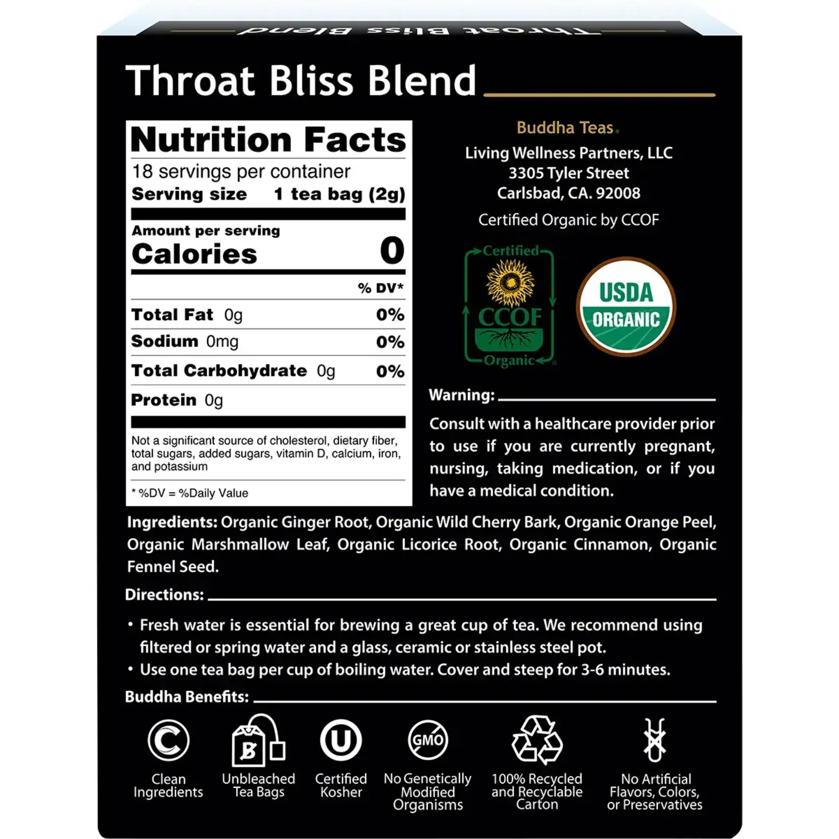 Buddha Teas Buddha Teas Organic Herbal Tea Bags 18pk Throat Bliss Blend